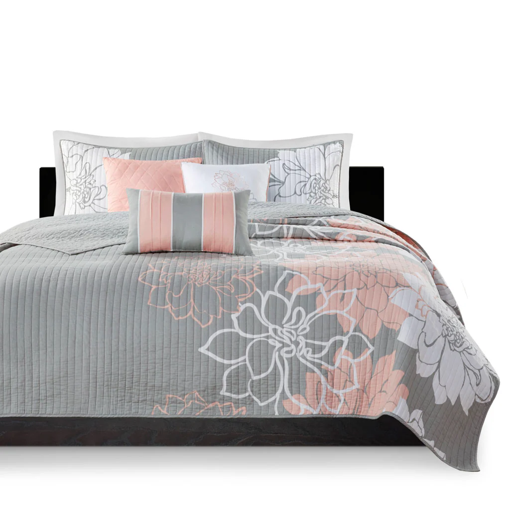 Lola 6-Piece Printed Cotton Quilt Set with Throw Pillows - Image 10
