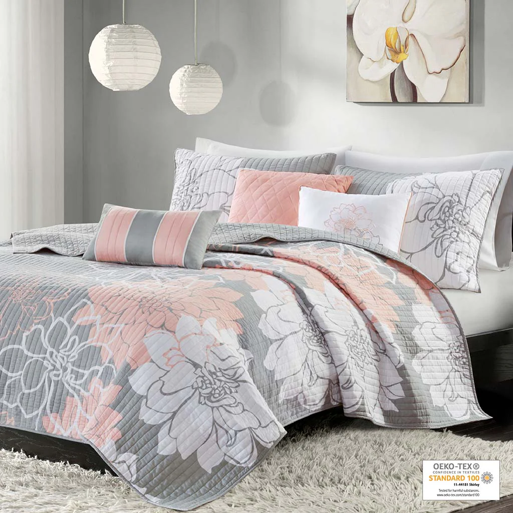 Lola 6-Piece Printed Cotton Quilt Set with Throw Pillows - Image 4