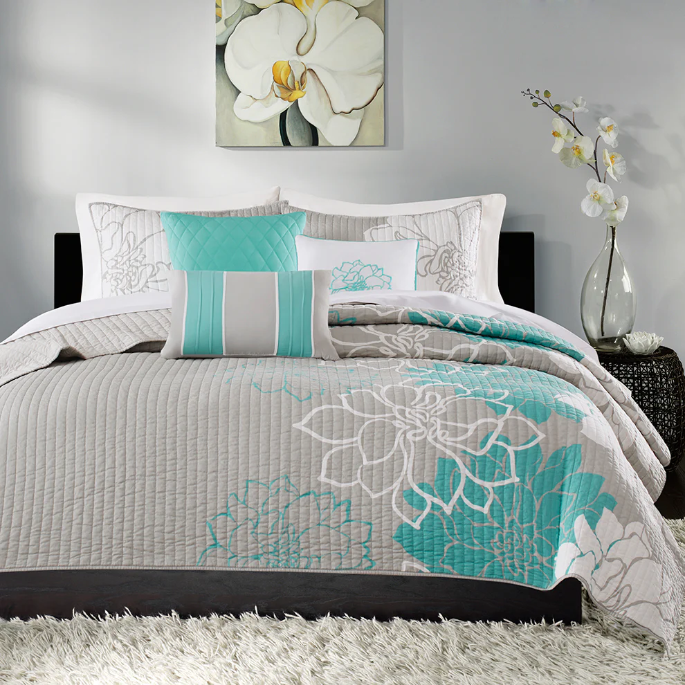 Lola 6-Piece Printed Cotton Quilt Set with Throw Pillows - Image 8