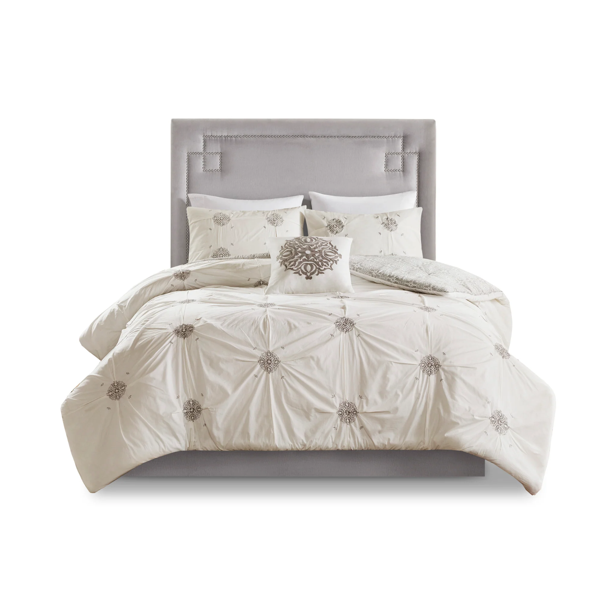 Malia 4-Piece Embroidered Cotton Reversible Duvet Cover Set - Image 21