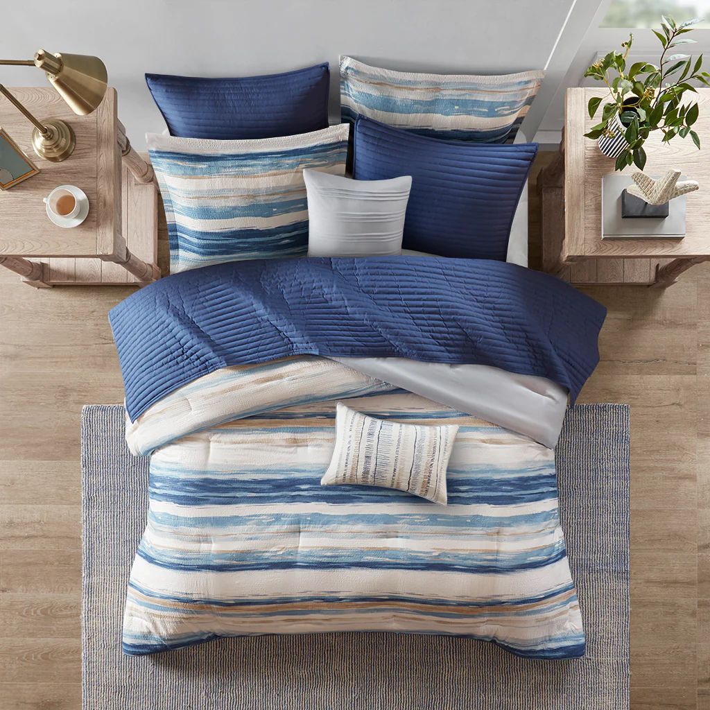 Marina 8-Piece Printed Seersucker Comforter and Quilt Set Collection - Image 15