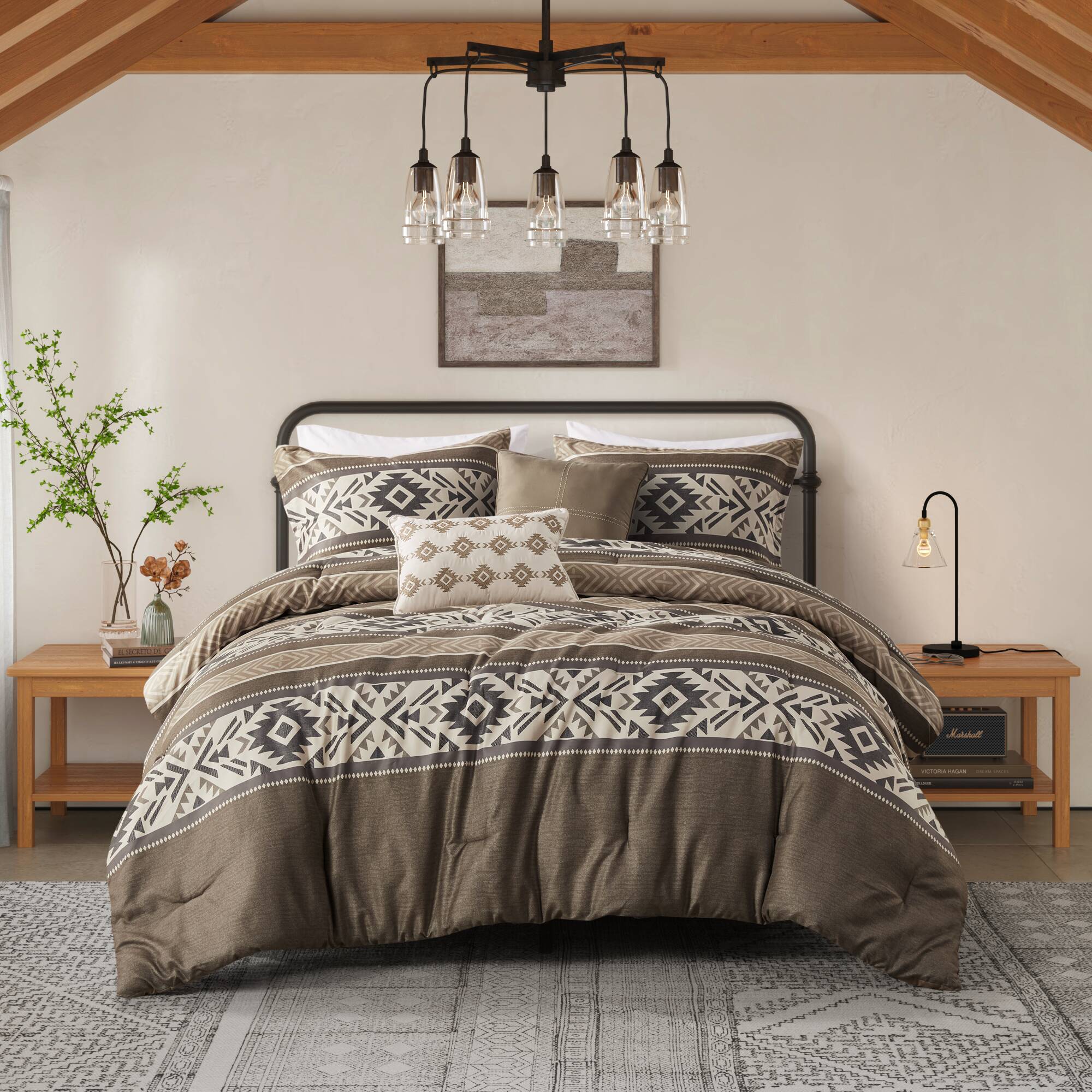 Mariposa 5-Piece Stripe Herringbone Comforter Set with Throw Pillows - Image 2