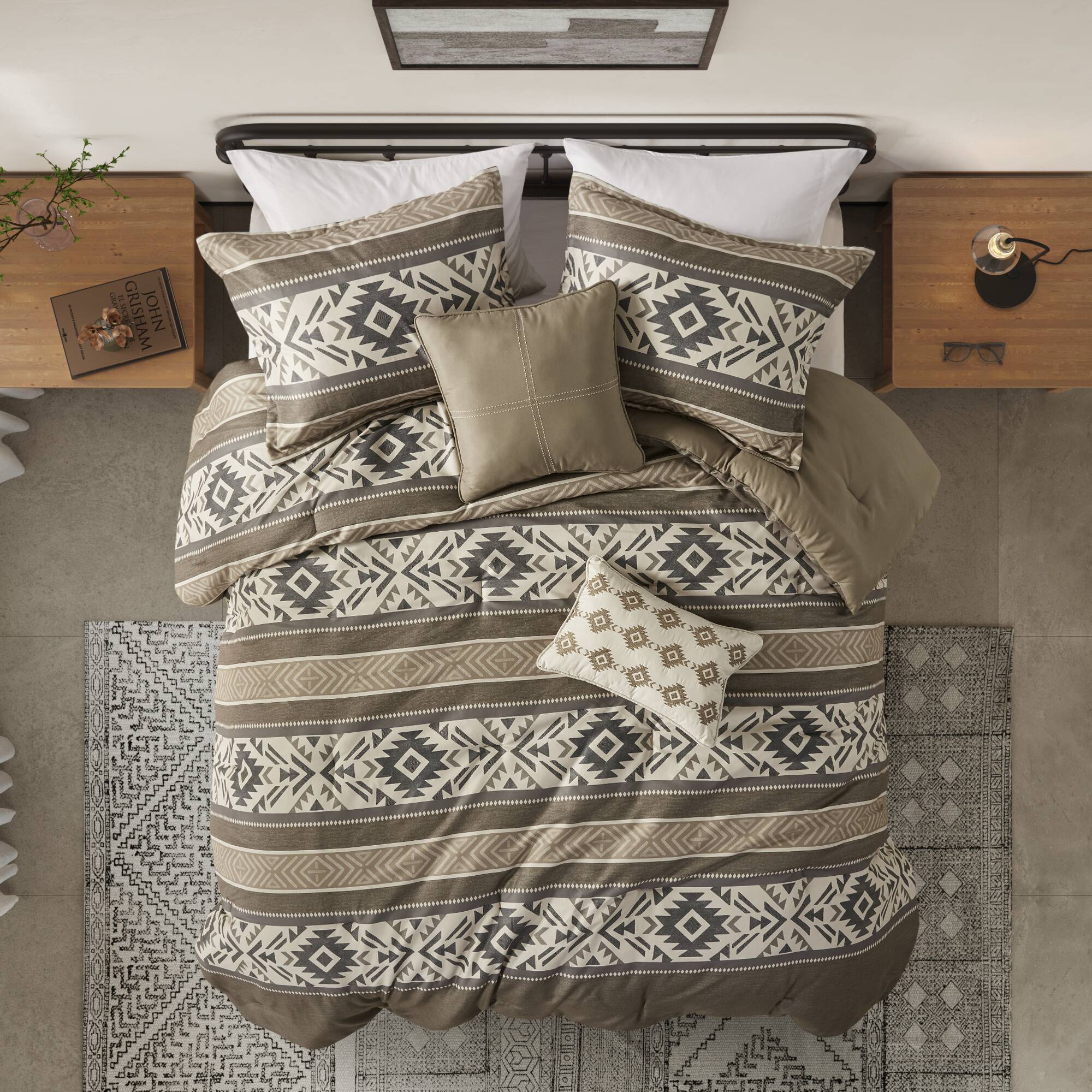 Mariposa 5-Piece Stripe Herringbone Comforter Set with Throw Pillows - Image 3