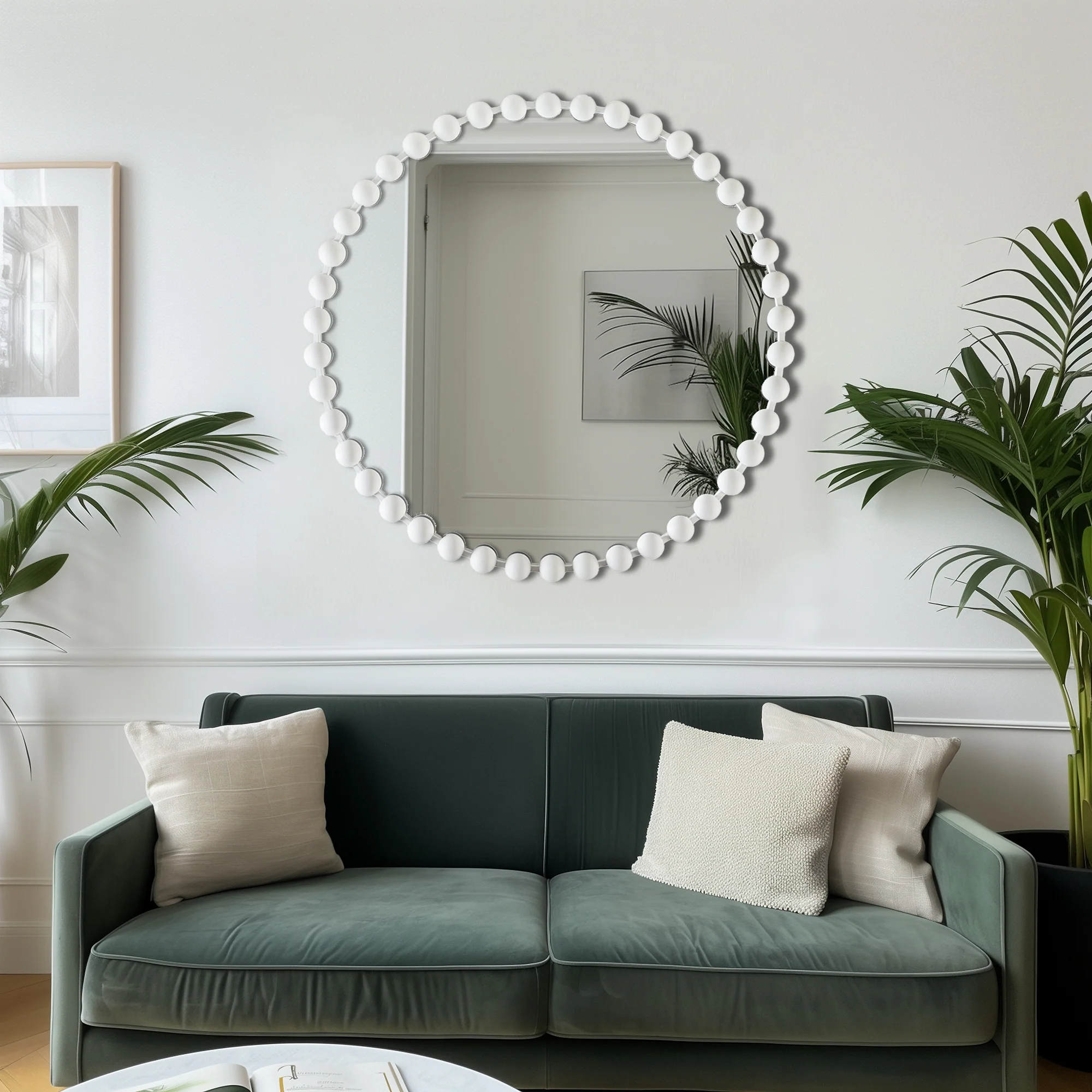 Marlowe 27" Medium Decorative Round Wall Mirror with Beaded Metal Frame - Image 39