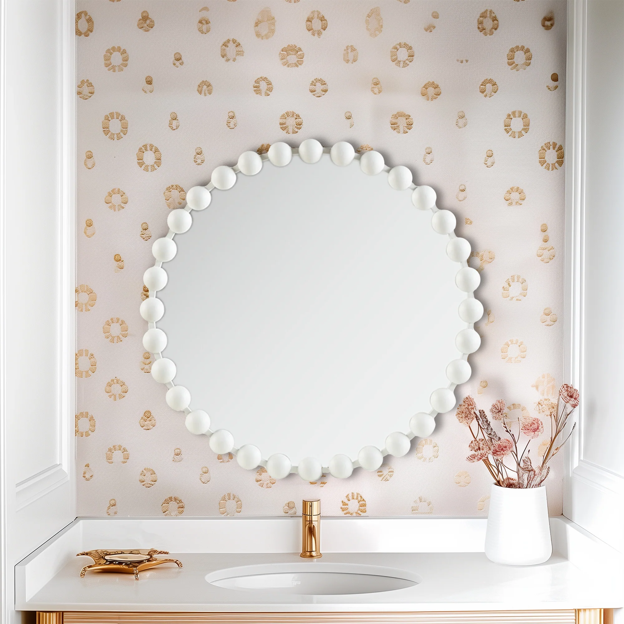 Marlowe 27" Medium Decorative Round Wall Mirror with Beaded Metal Frame - Image 40