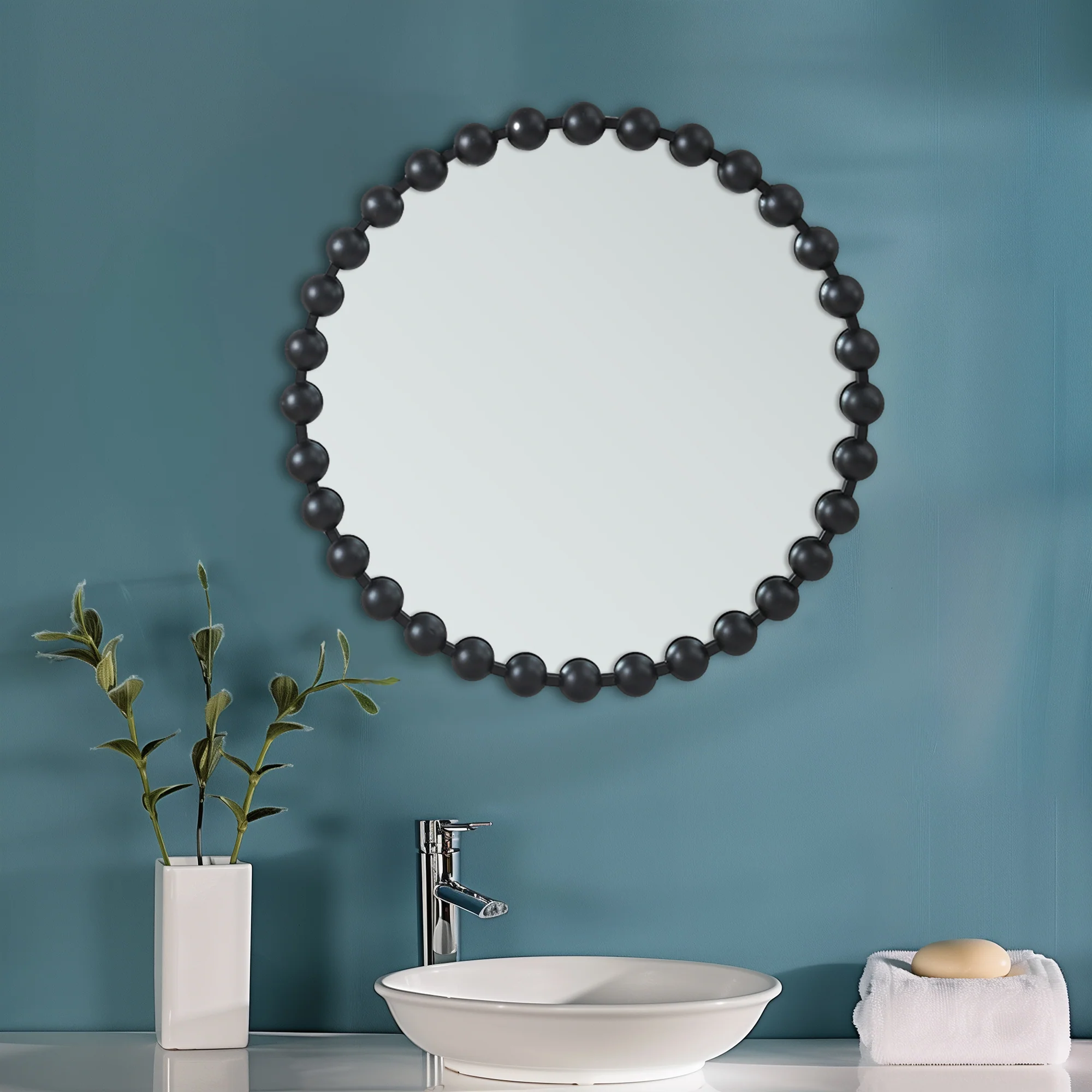 Marlowe 27" Medium Decorative Round Wall Mirror with Beaded Metal Frame - Image 42