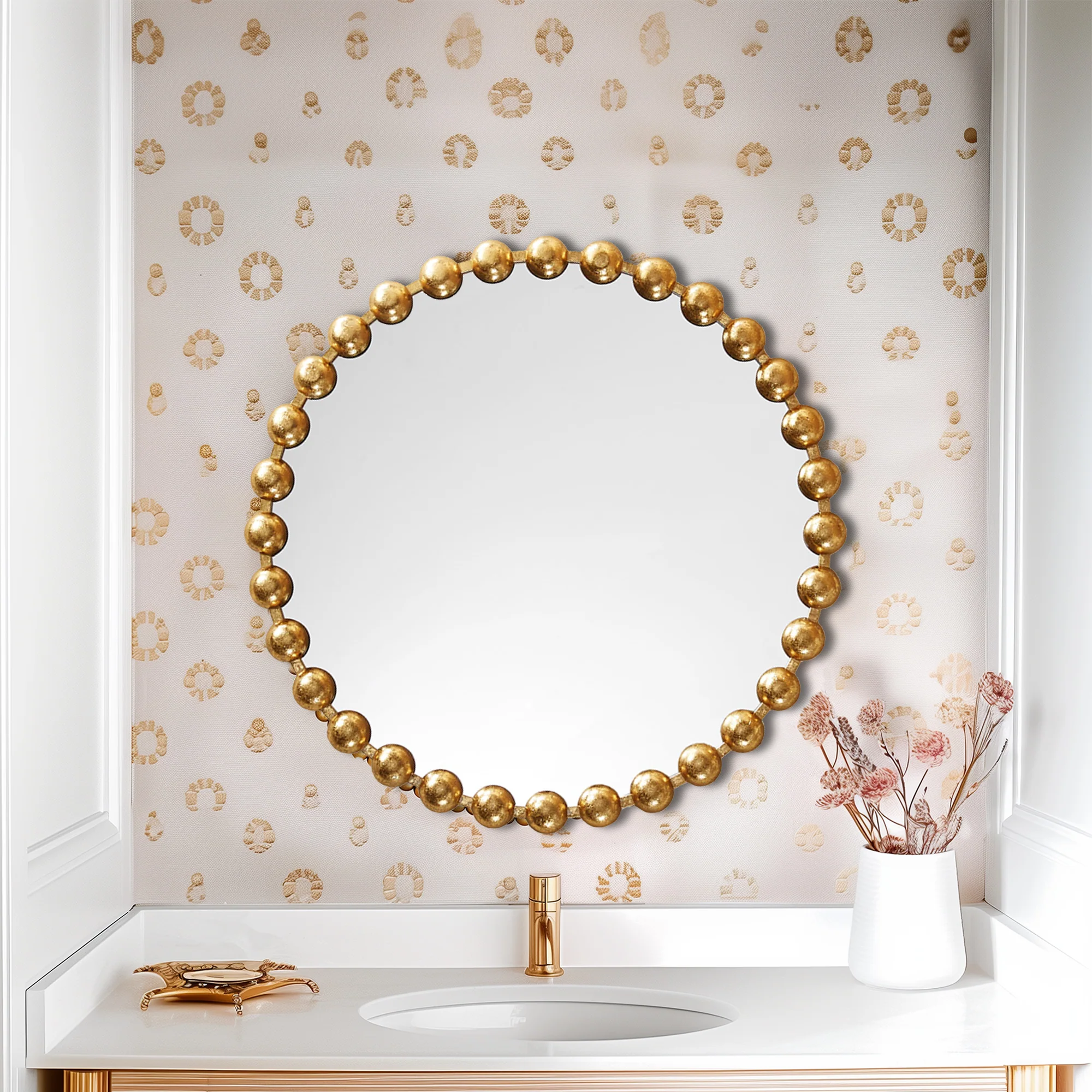 Marlowe 27" Medium Decorative Round Wall Mirror with Beaded Metal Frame - Image 43