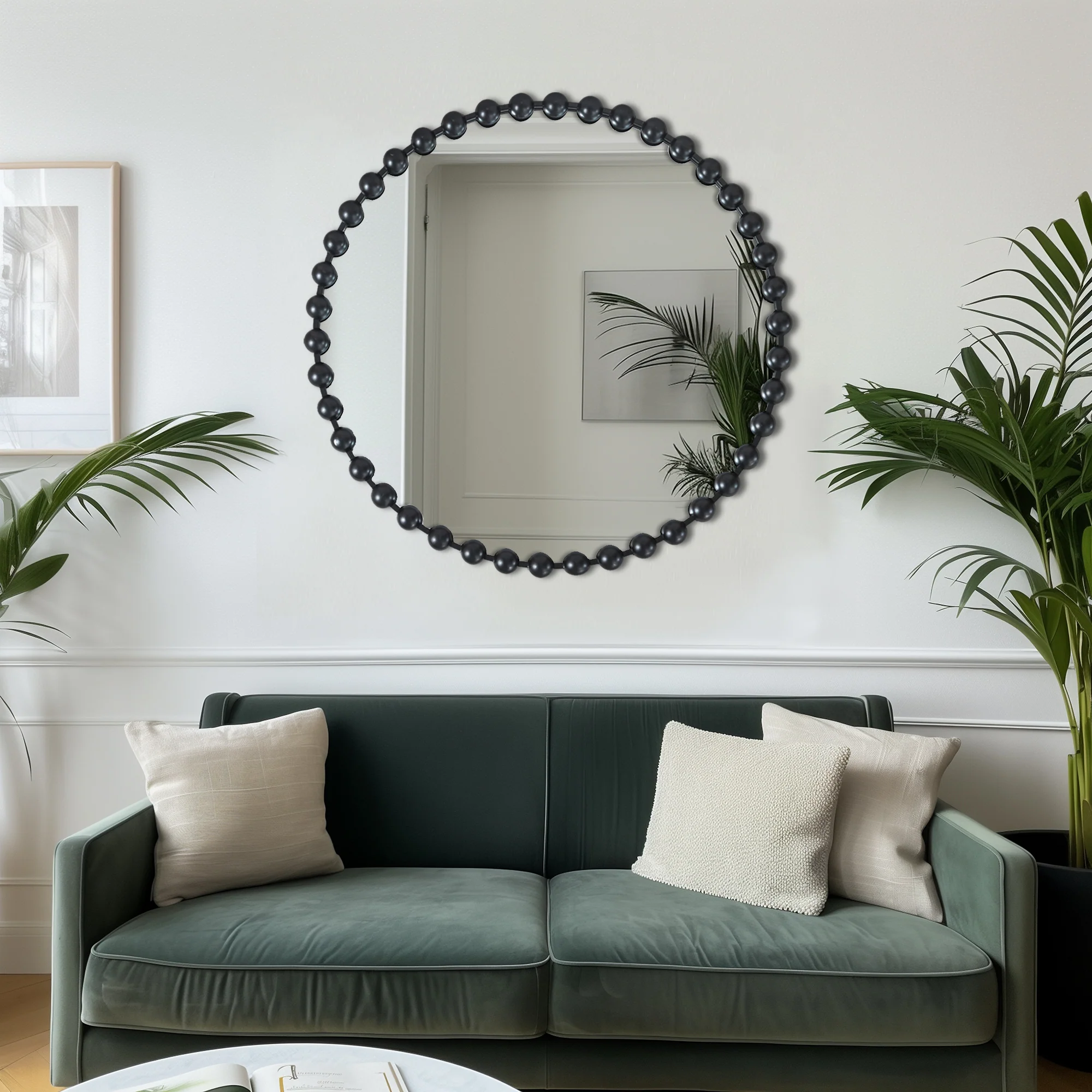 Marlowe 27" Medium Decorative Round Wall Mirror with Beaded Metal Frame - Image 45