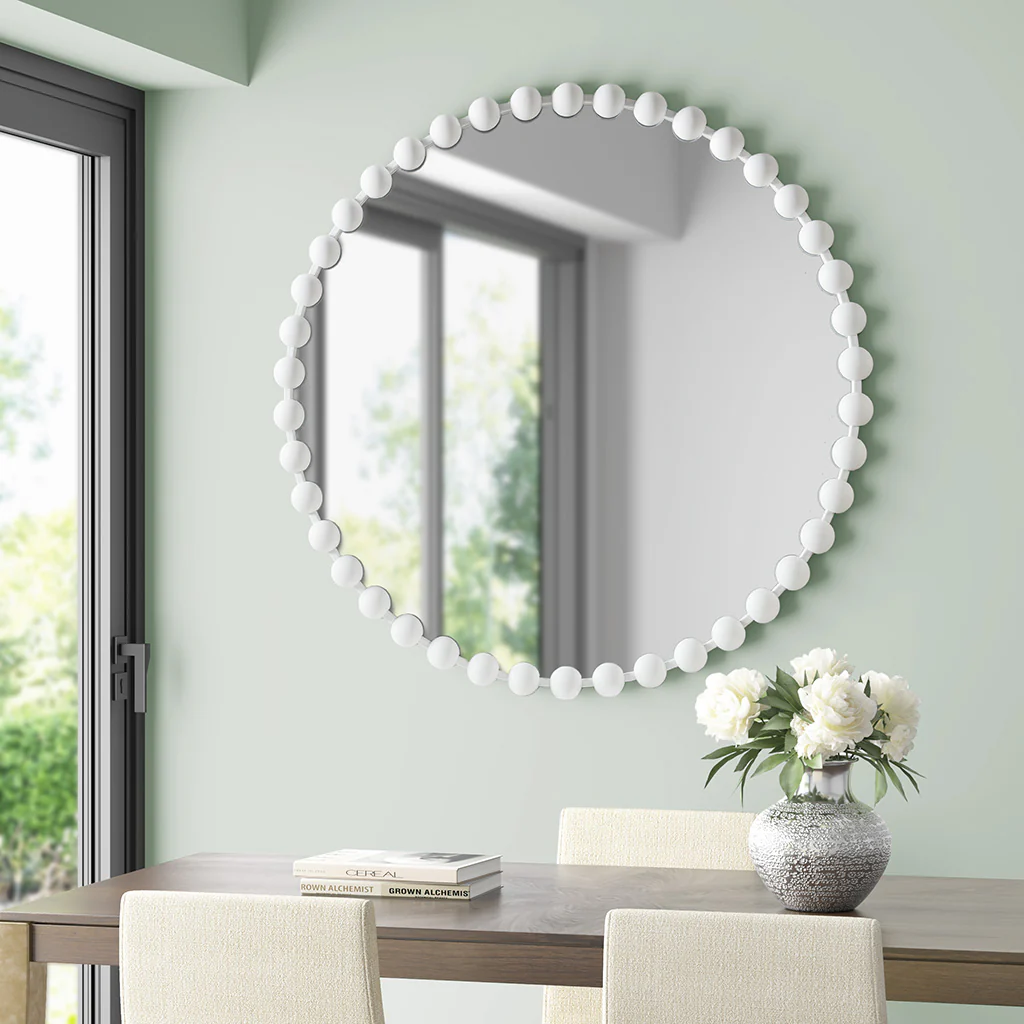 Marlowe 27" Medium Decorative Round Wall Mirror with Beaded Metal Frame - Image 46