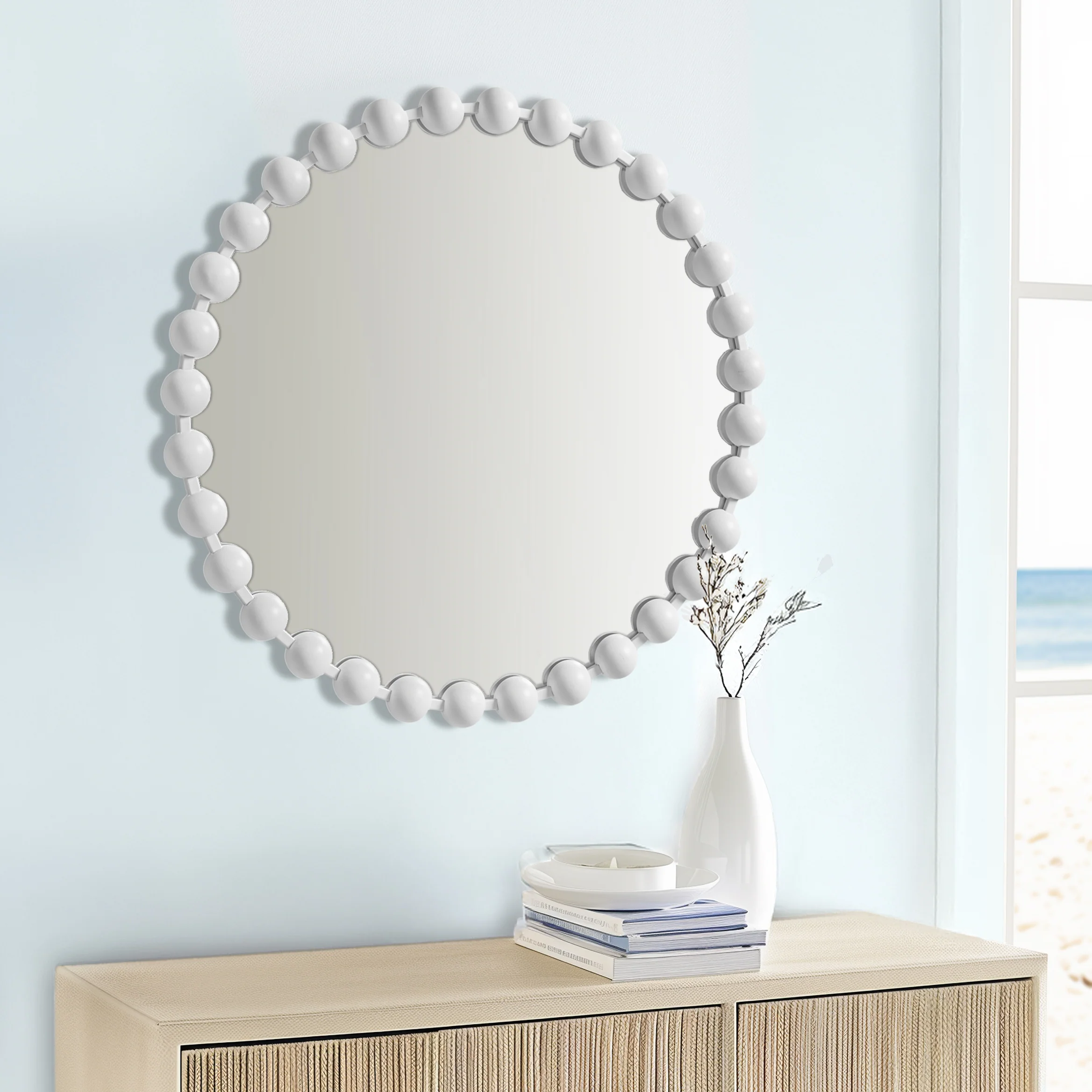 Marlowe 27" Medium Decorative Round Wall Mirror with Beaded Metal Frame - Image 47