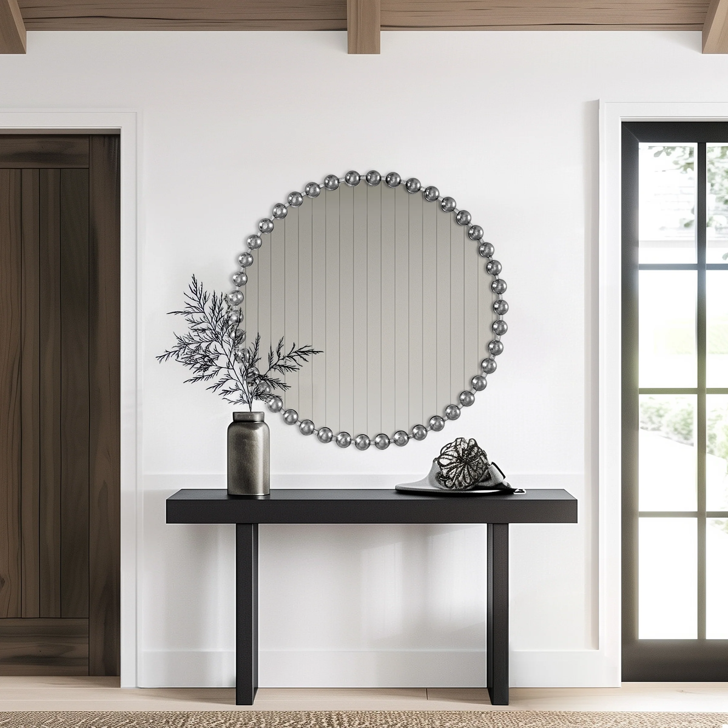 Marlowe 27" Medium Decorative Round Wall Mirror with Beaded Metal Frame - Image 49