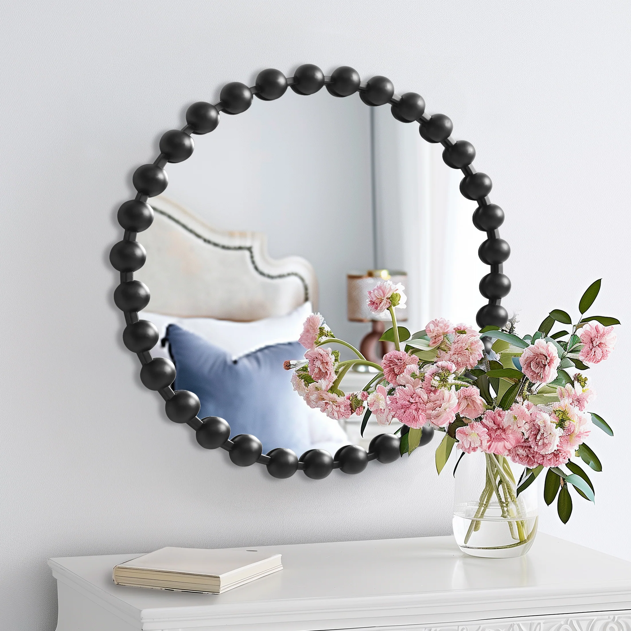 Marlowe 27" Medium Decorative Round Wall Mirror with Beaded Metal Frame - Image 50