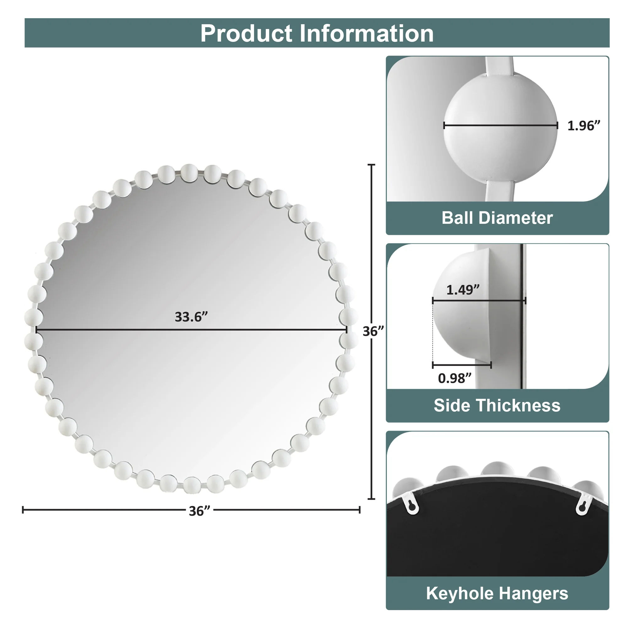 Marlowe 27" Medium Decorative Round Wall Mirror with Beaded Metal Frame - Image 53
