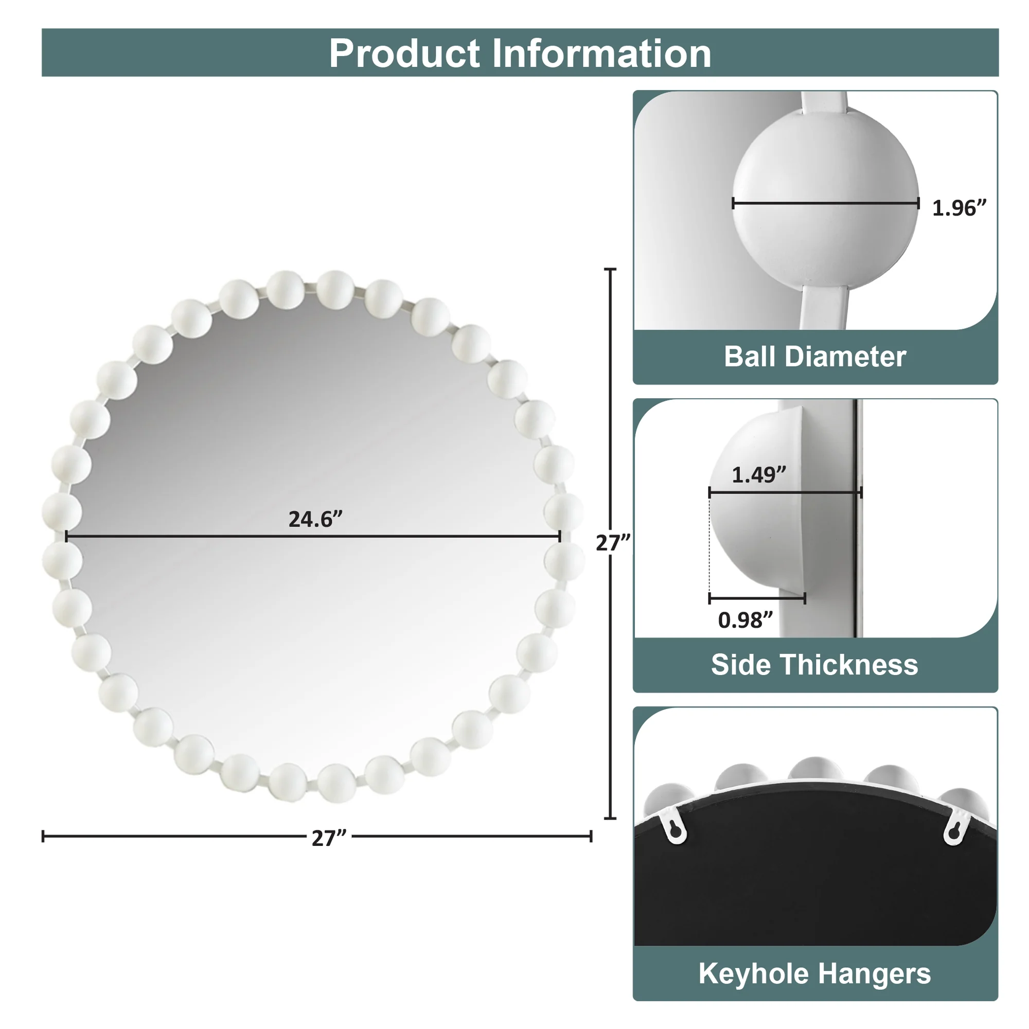 Marlowe 27" Medium Decorative Round Wall Mirror with Beaded Metal Frame - Image 54