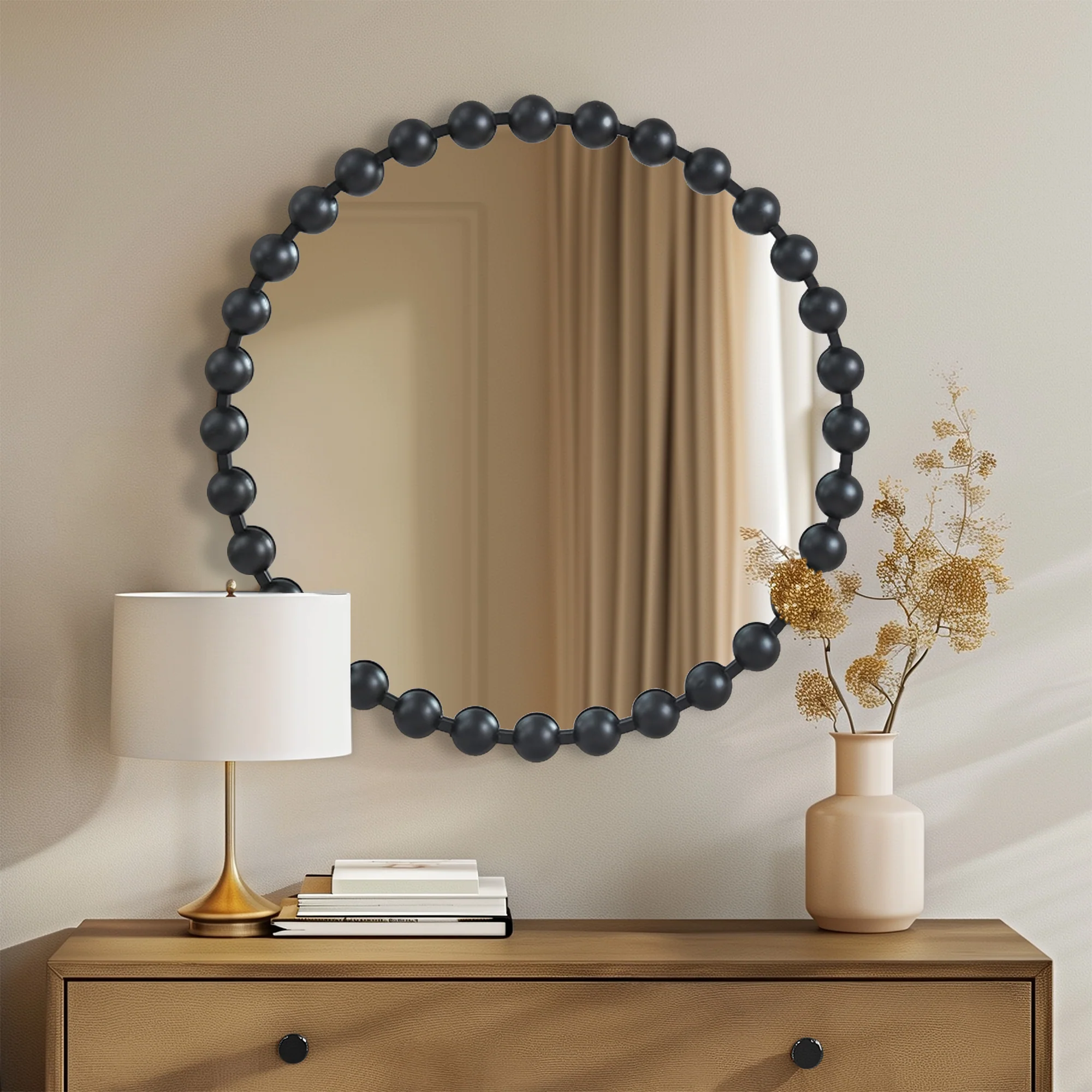 Marlowe 27" Medium Decorative Round Wall Mirror with Beaded Metal Frame - Image 55