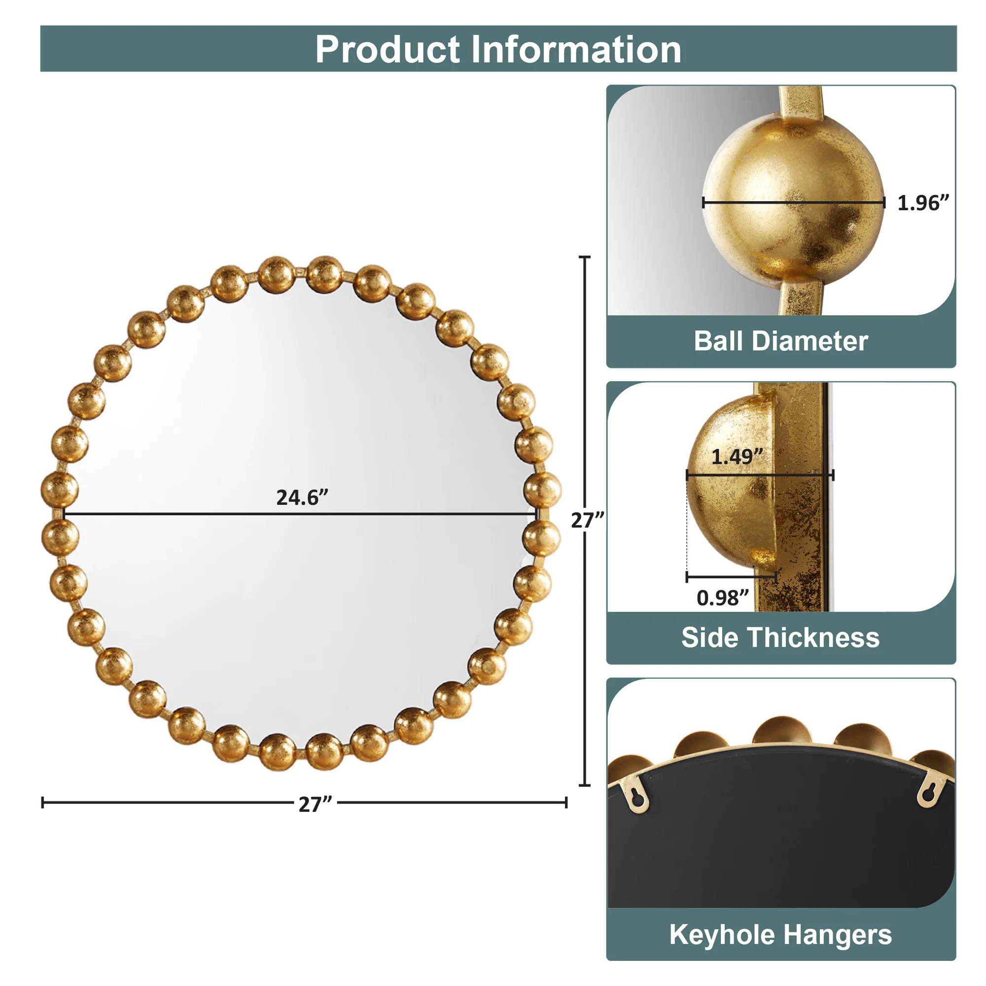 Marlowe 27" Medium Decorative Round Wall Mirror with Beaded Metal Frame - Image 56