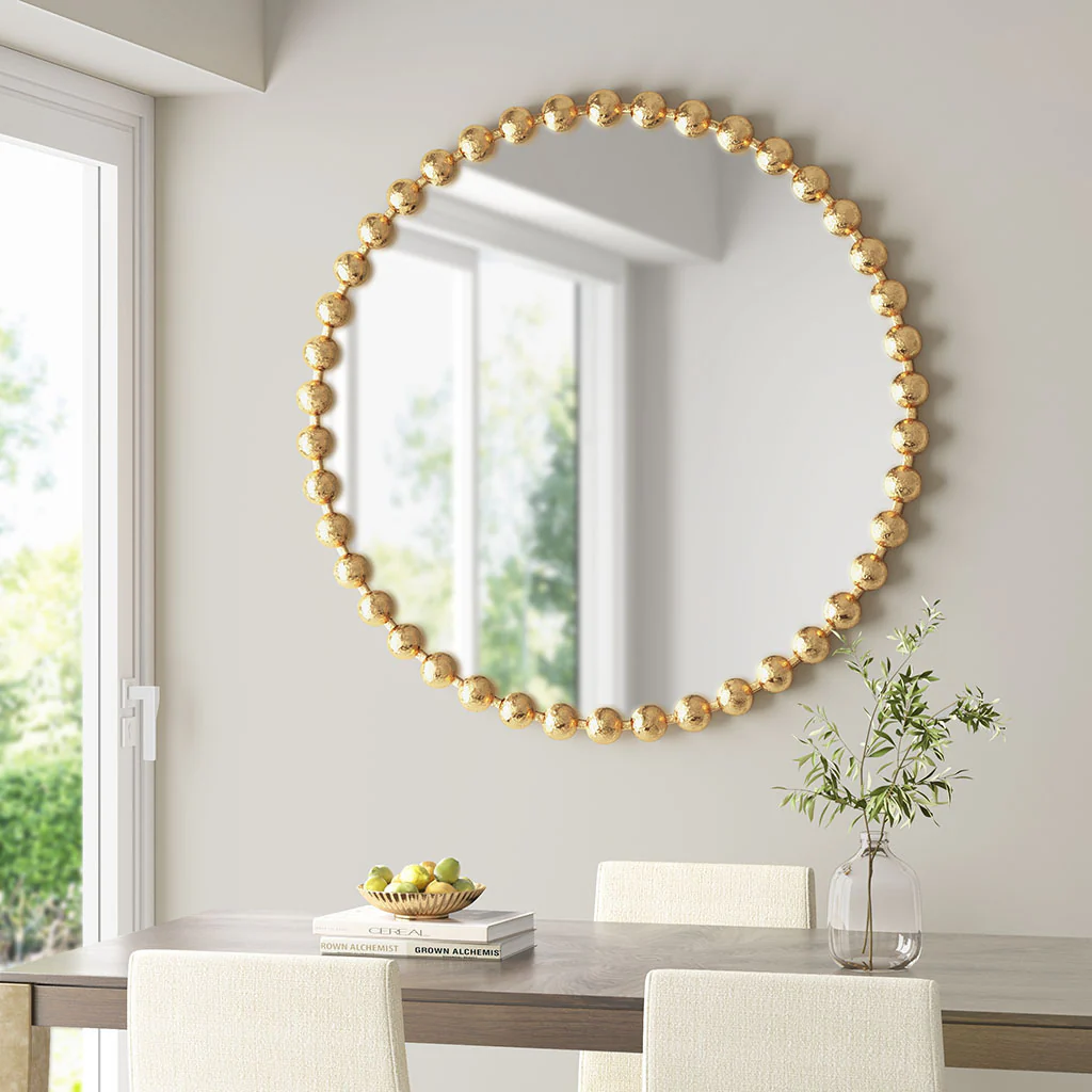 Marlowe 27" Medium Decorative Round Wall Mirror with Beaded Metal Frame - Image 57