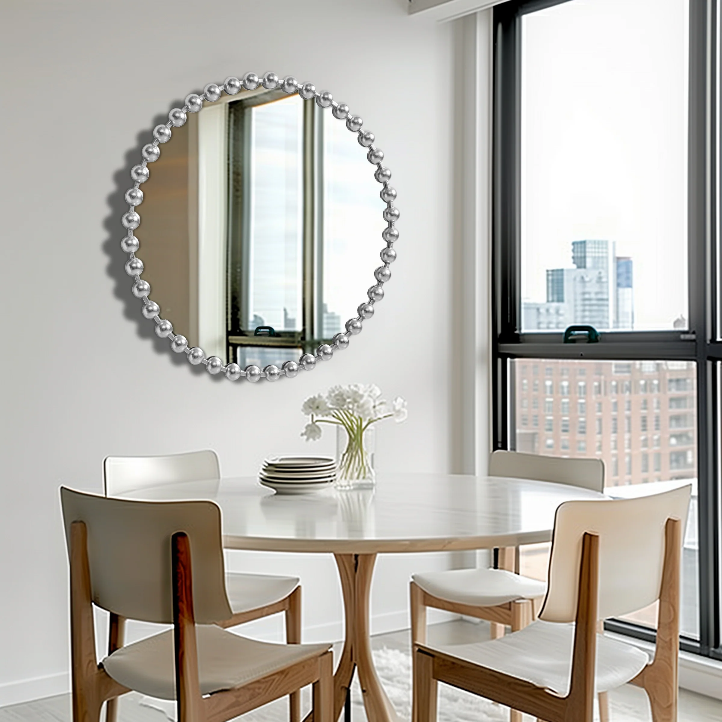 Marlowe 27" Medium Decorative Round Wall Mirror with Beaded Metal Frame - Image 63