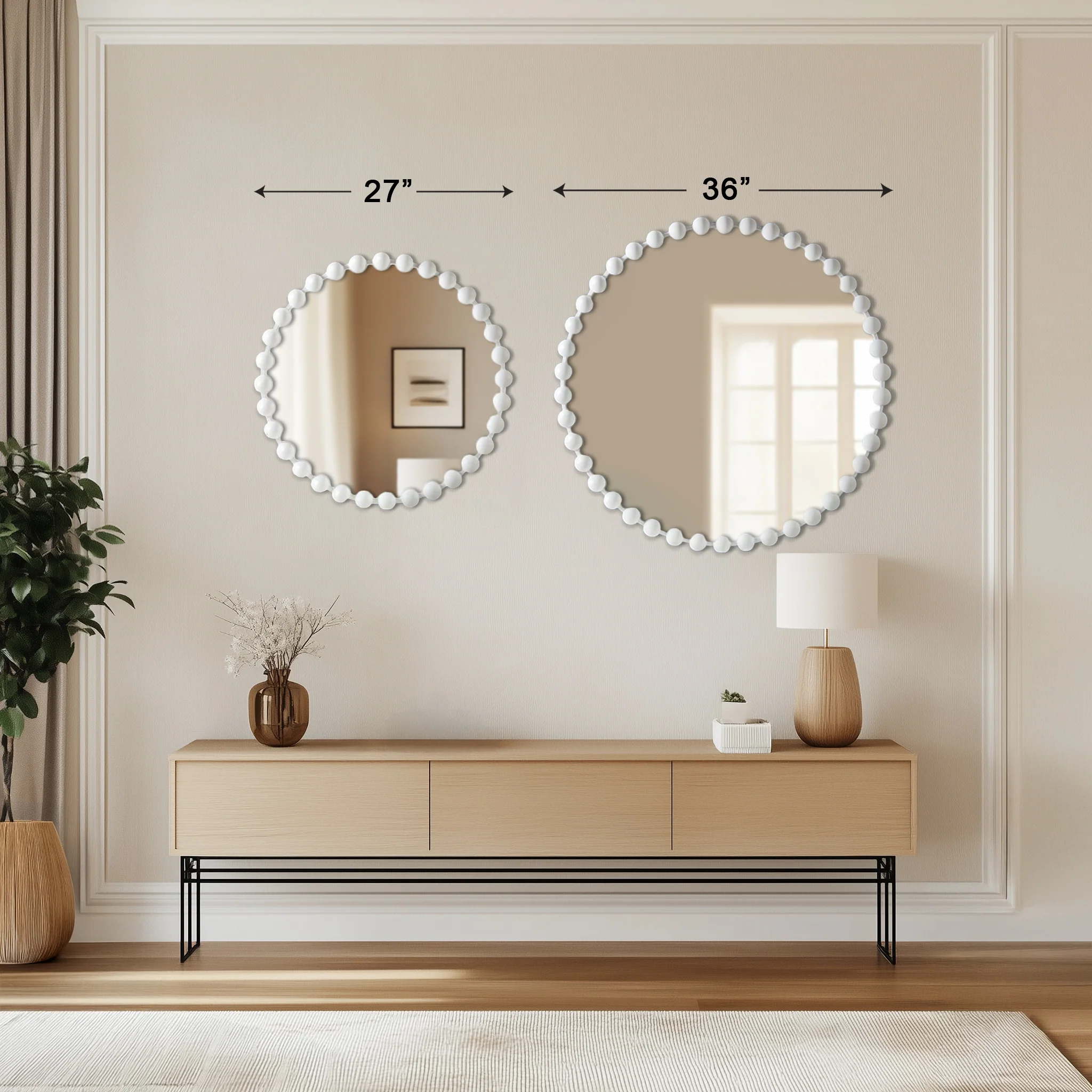 Marlowe 27" Medium Decorative Round Wall Mirror with Beaded Metal Frame - Image 68
