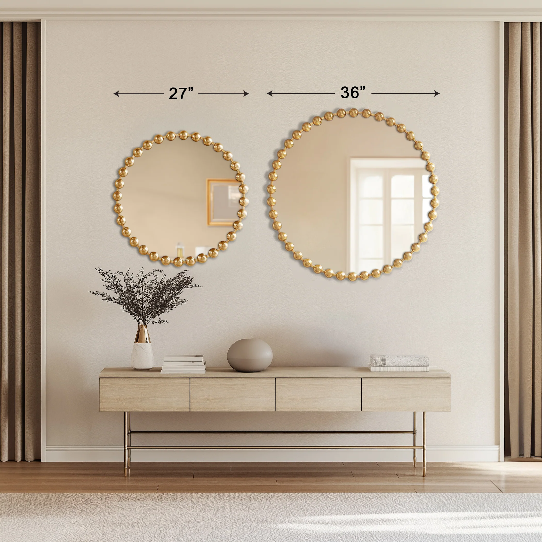 Marlowe 27" Medium Decorative Round Wall Mirror with Beaded Metal Frame - Image 73