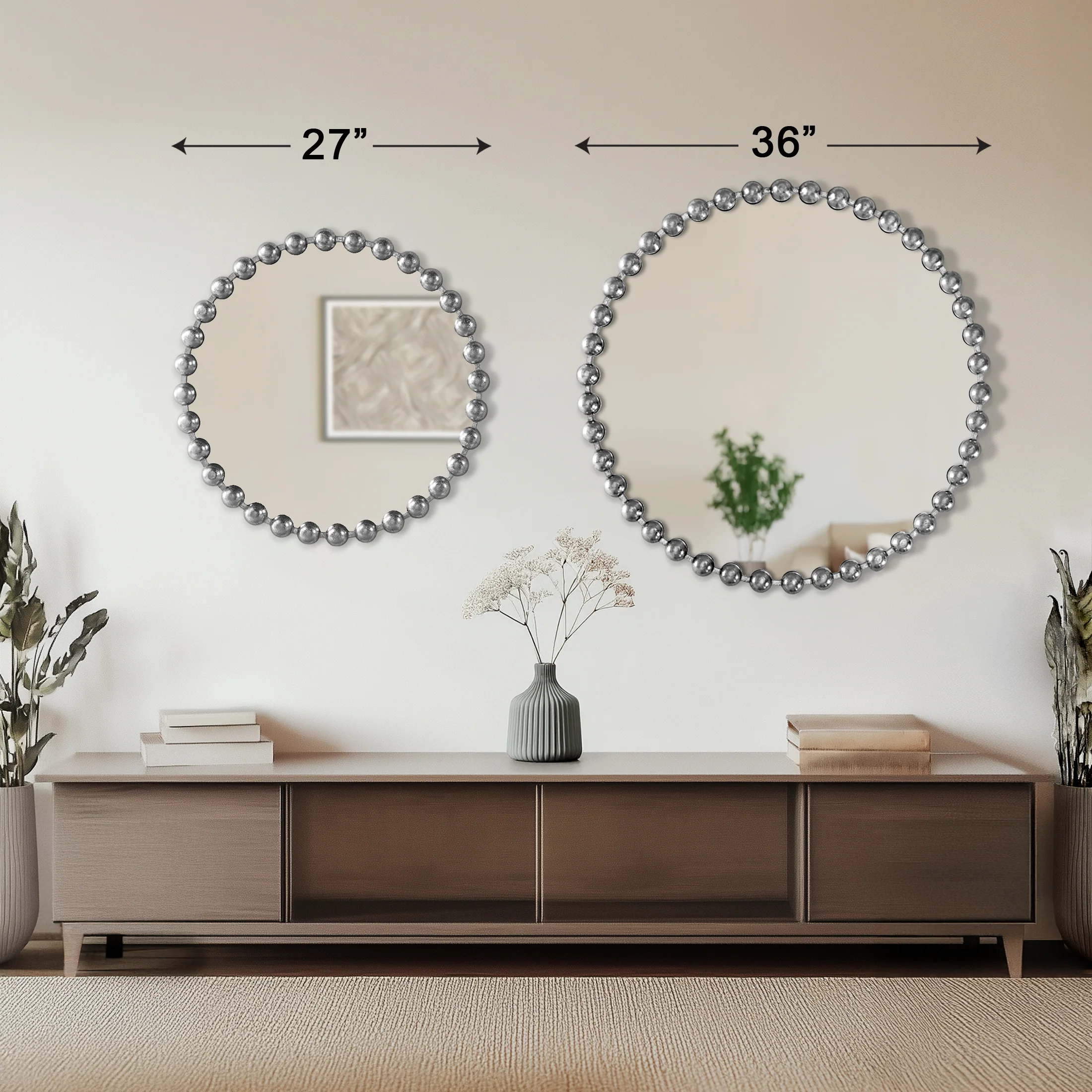 Marlowe 27" Medium Decorative Round Wall Mirror with Beaded Metal Frame - Image 75