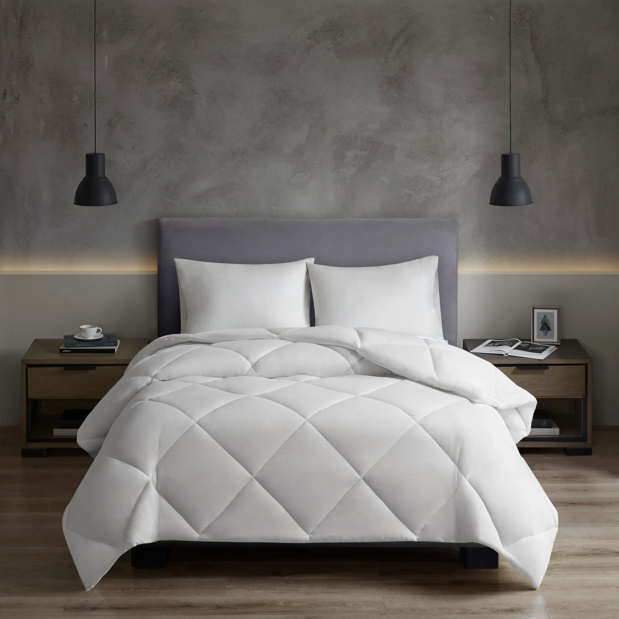 Microfiber with HeiQ Smart Temp Oversized Down Alt Comforter with HeiQ Smart Temp Treatment