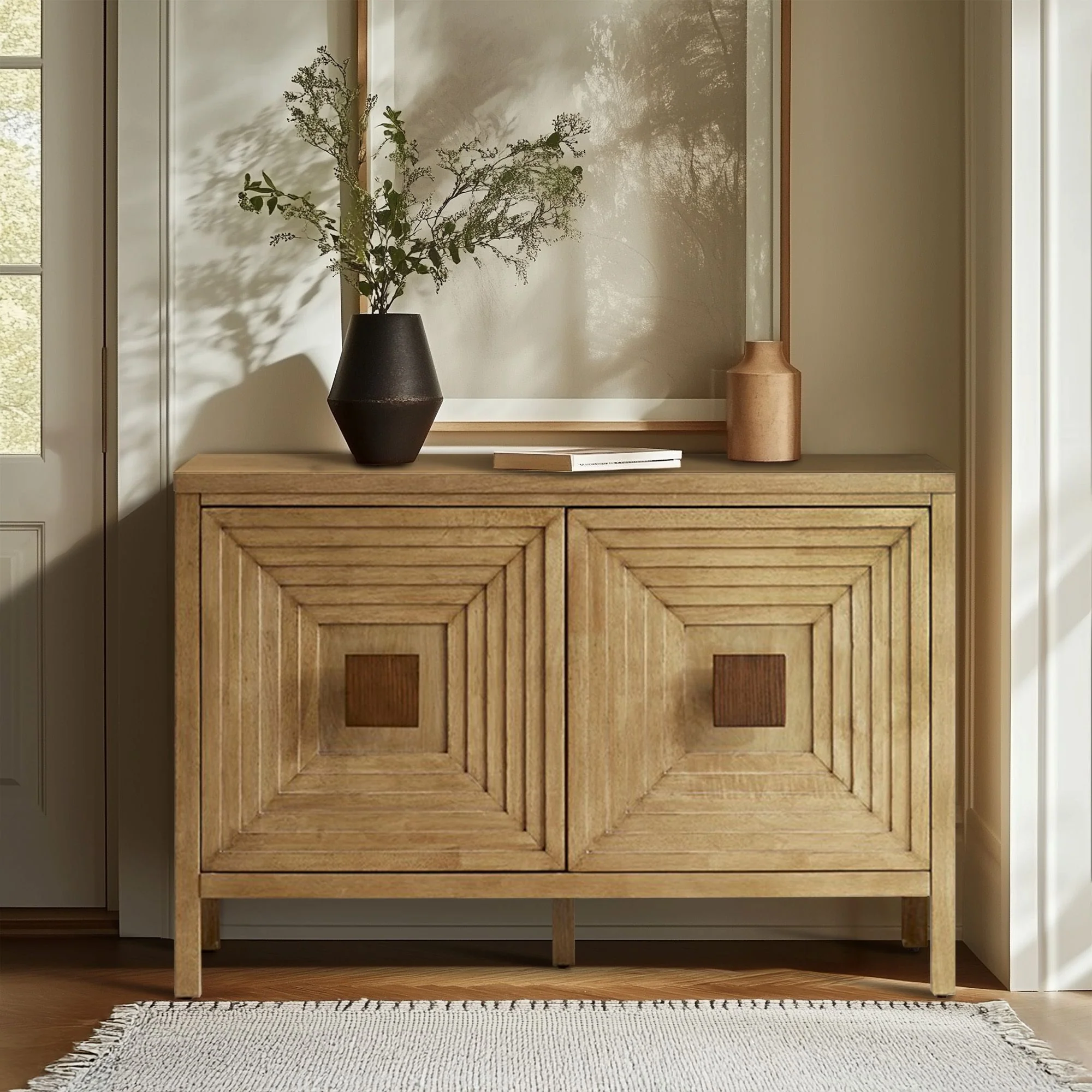 Paige Geometric 2-Door Storage Cabinet With Adjustable Shelves