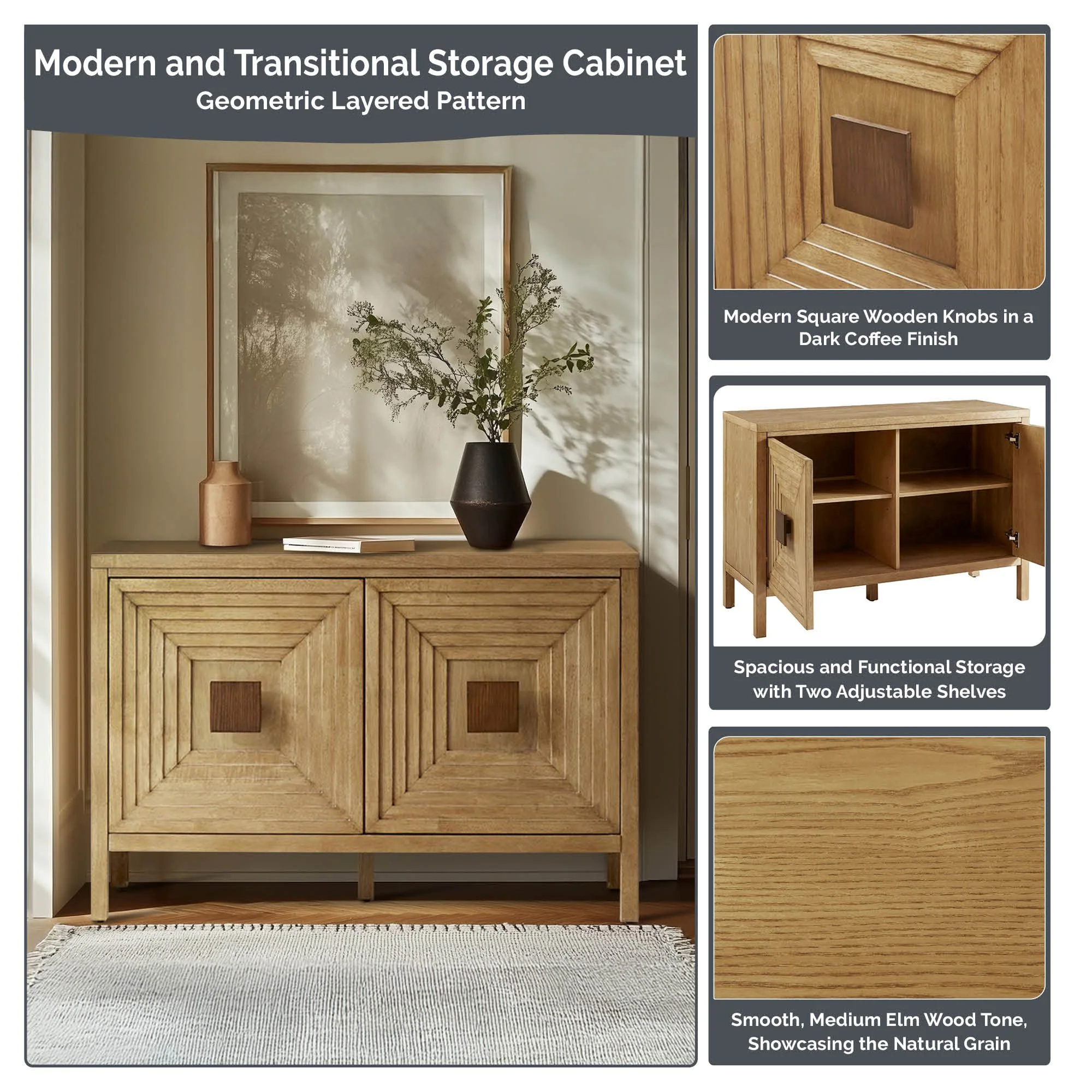 Paige Geometric 2-Door Storage Cabinet With Adjustable Shelves - Image 17