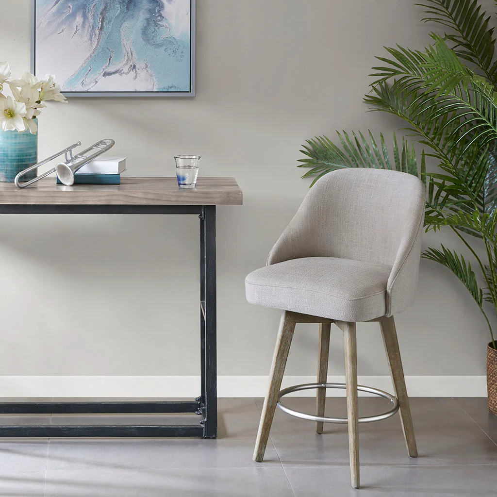 Pearce Swivel Upholstered Counter Stool (25.75'') with Solid Wood Legs & Metal Footrest - Image 12