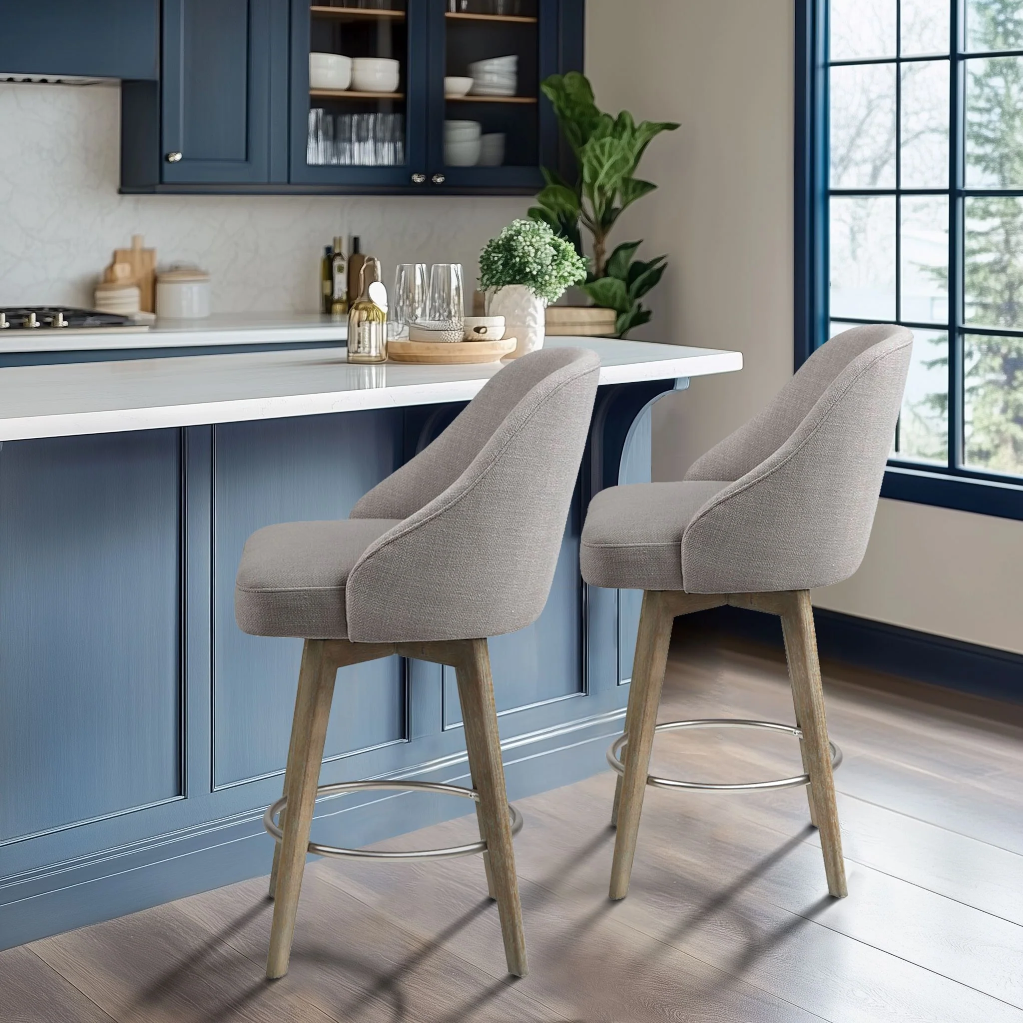 Pearce Swivel Upholstered Counter Stool (25.75'') with Solid Wood Legs & Metal Footrest - Image 15