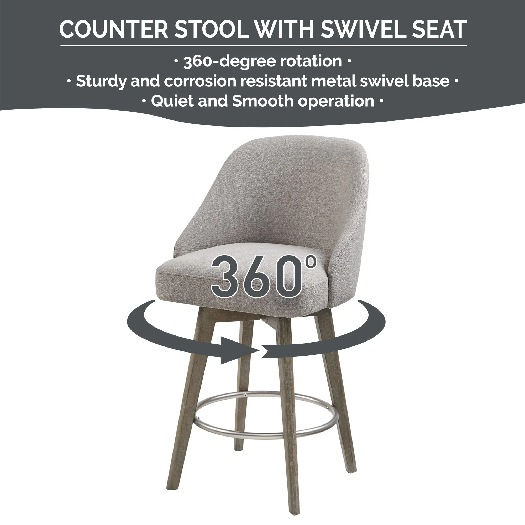 Pearce Swivel Upholstered Counter Stool (25.75'') with Solid Wood Legs & Metal Footrest - Image 50