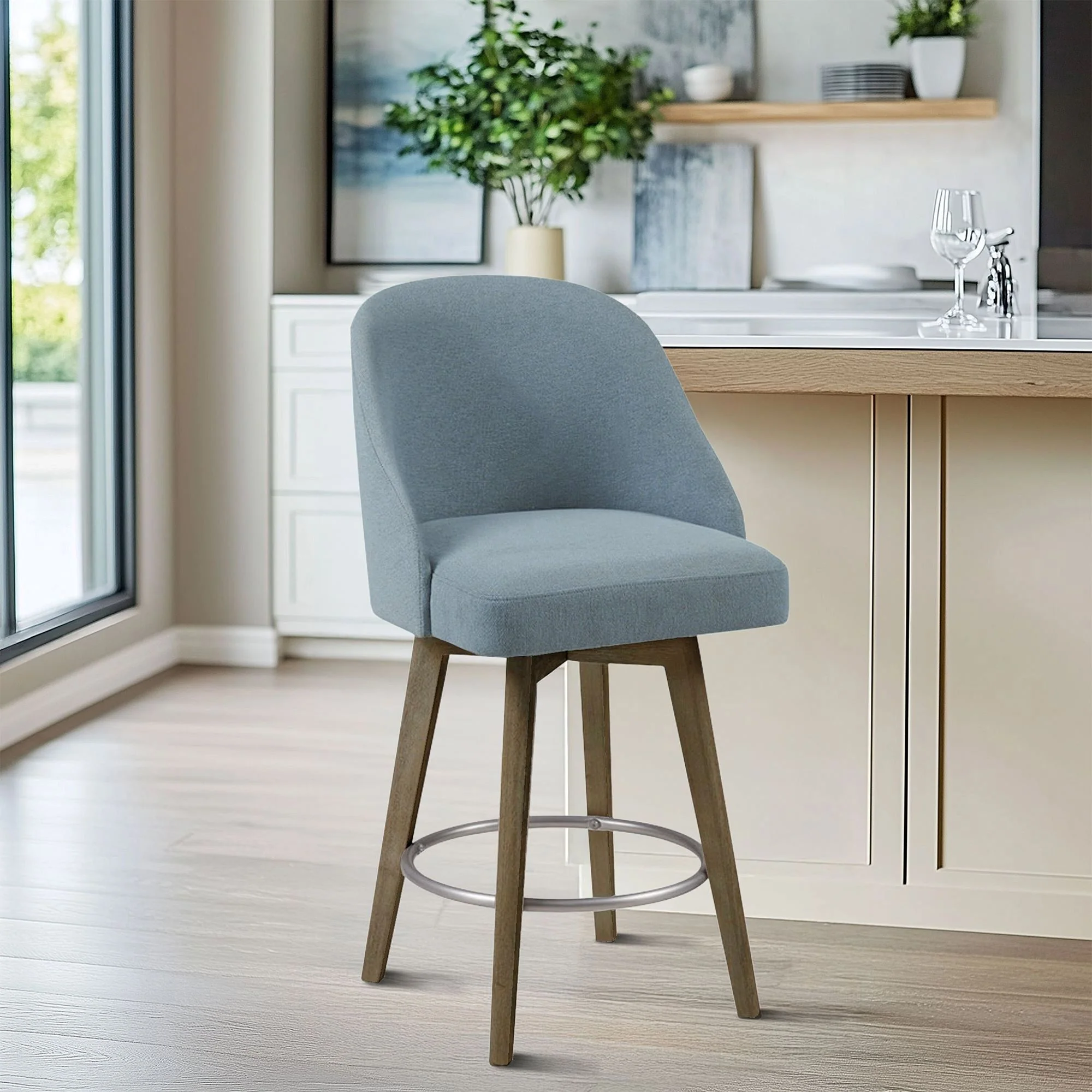 Pearce Swivel Upholstered Counter Stool (25.75'') with Solid Wood Legs & Metal Footrest - Image 52