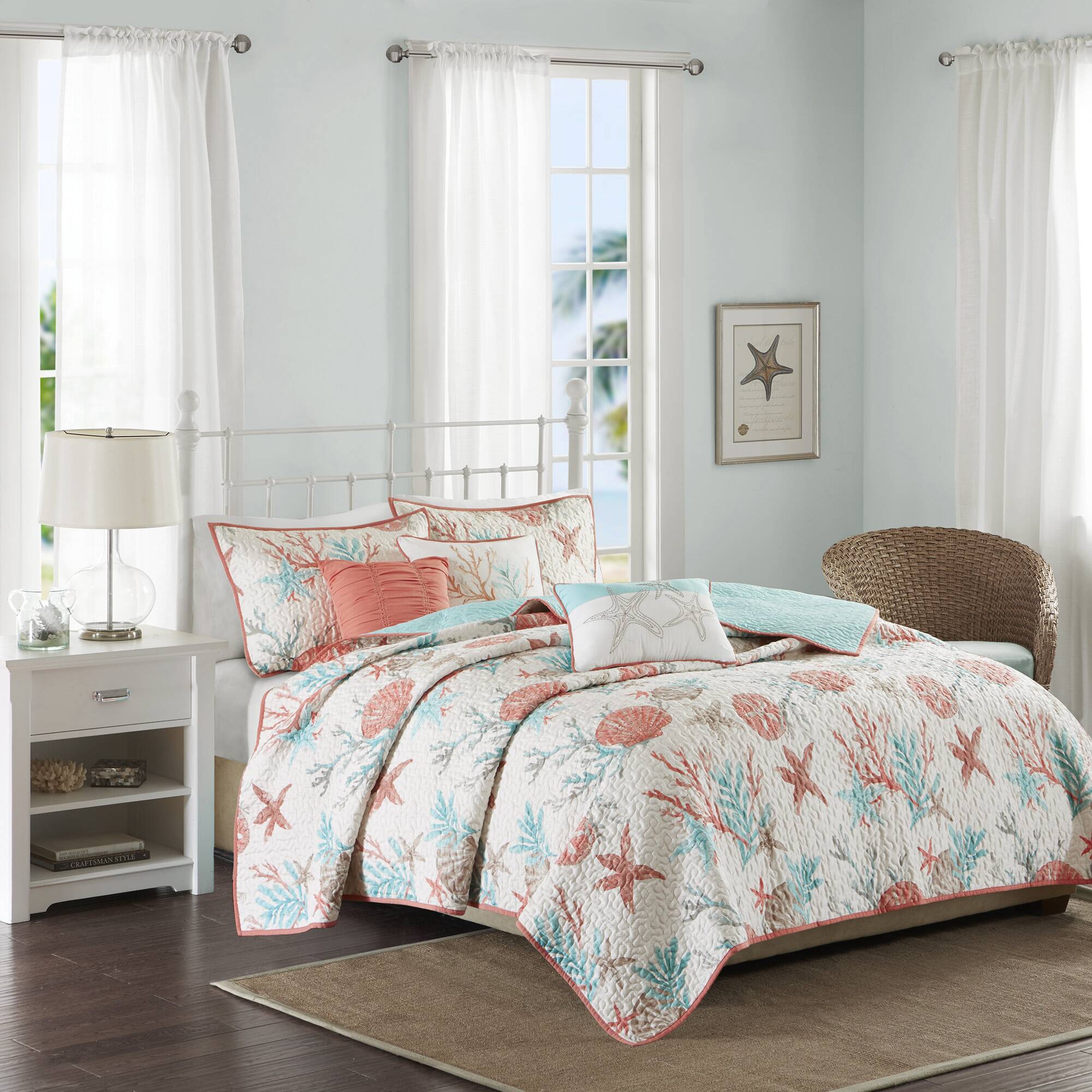 Pebble Beach 6-Piece Cotton Sateen Quilt Set with Throw Pillows - Image 2