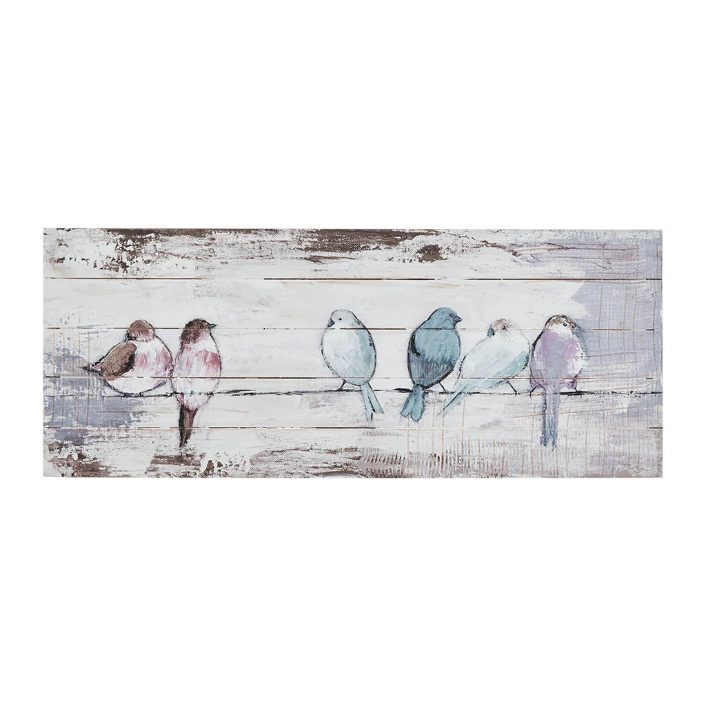 Perched Birds Hand Painted Wood Plank Panel Wall Decor - Image 2