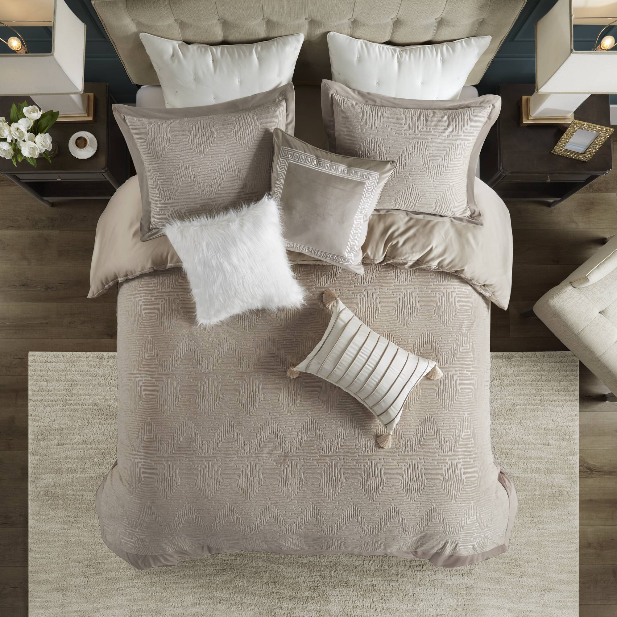Pescal Oversized Velvet Comforter Set with Euro Shams and Throw Pillows - Image 11