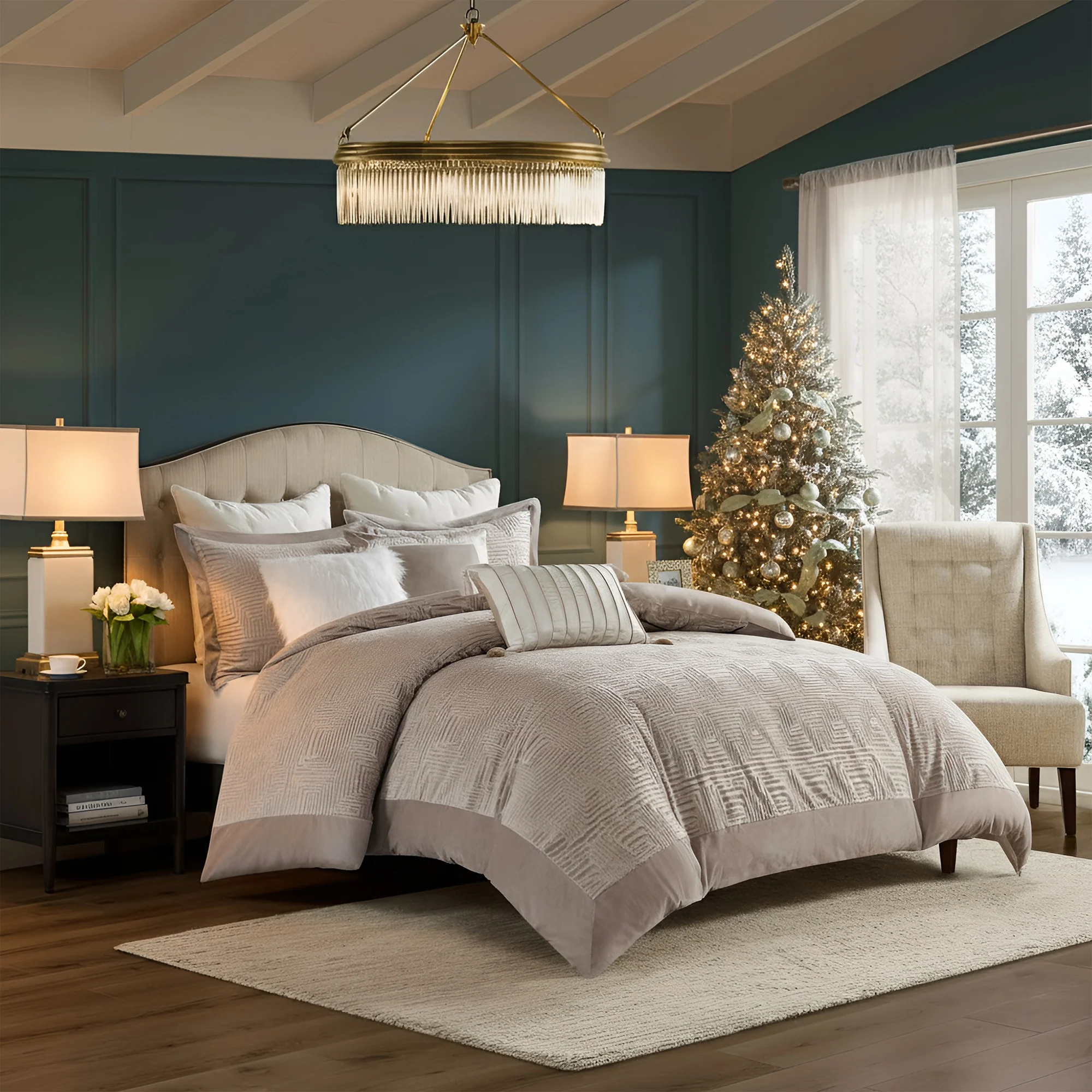Pescal Oversized Velvet Comforter Set with Euro Shams and Throw Pillows - Image 3
