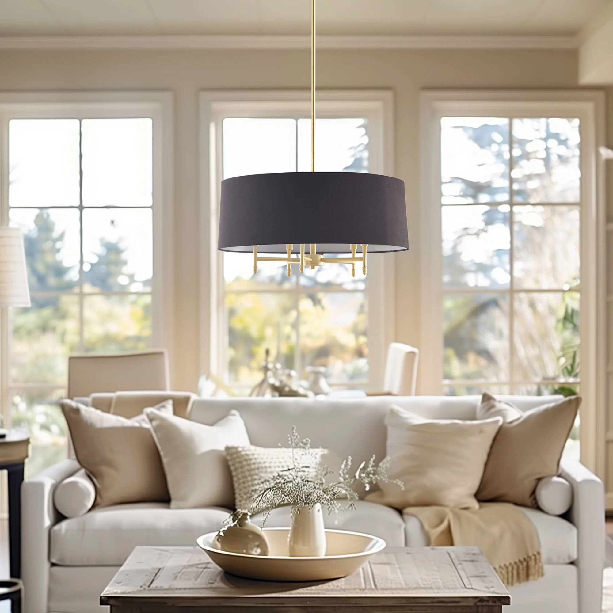 Presidio Presidio 5-Light Dimmable Chandelier with Drum-shaped Fabric Shade & Adjustable Height - Image 16