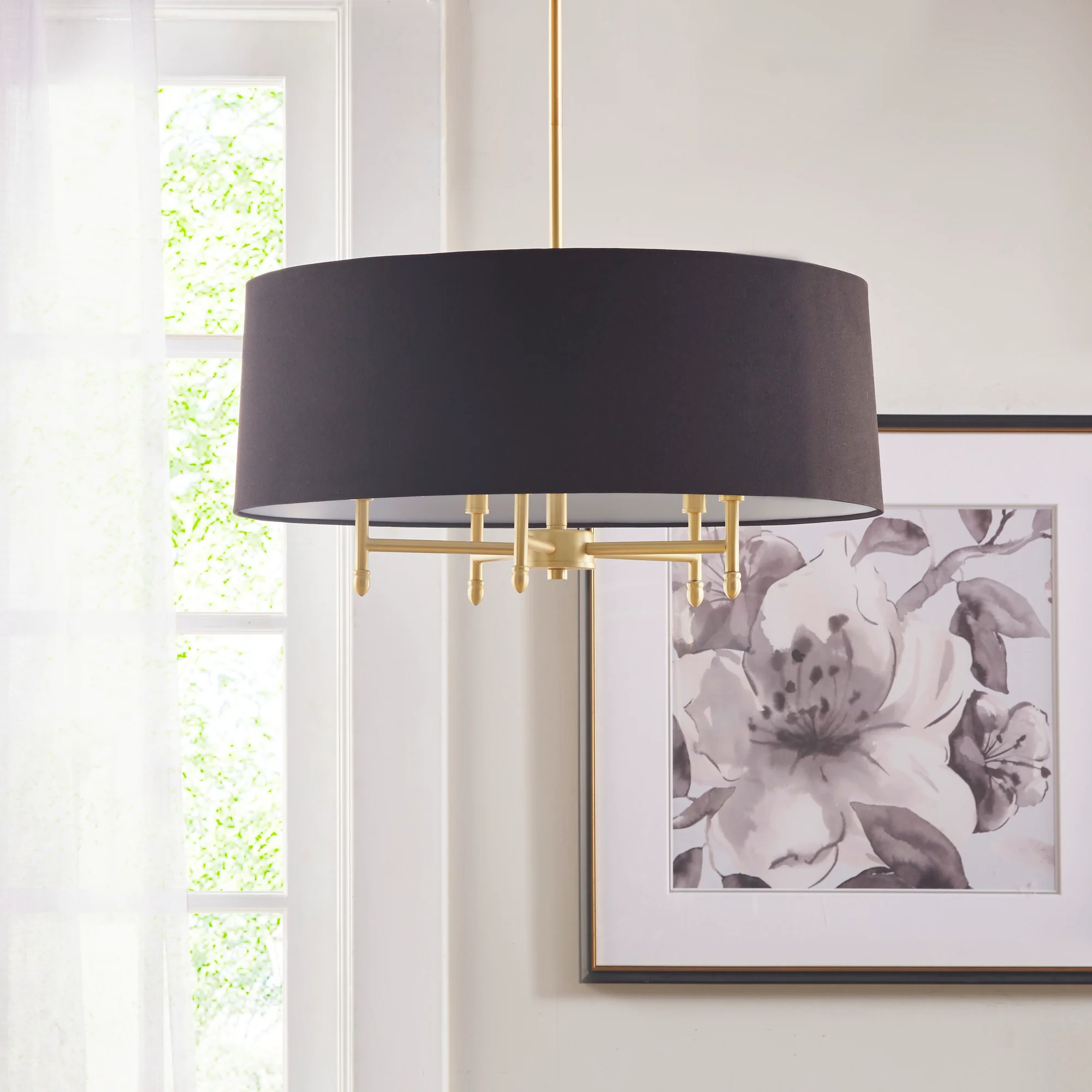 Presidio Presidio 5-Light Dimmable Chandelier with Drum-shaped Fabric Shade & Adjustable Height - Image 4