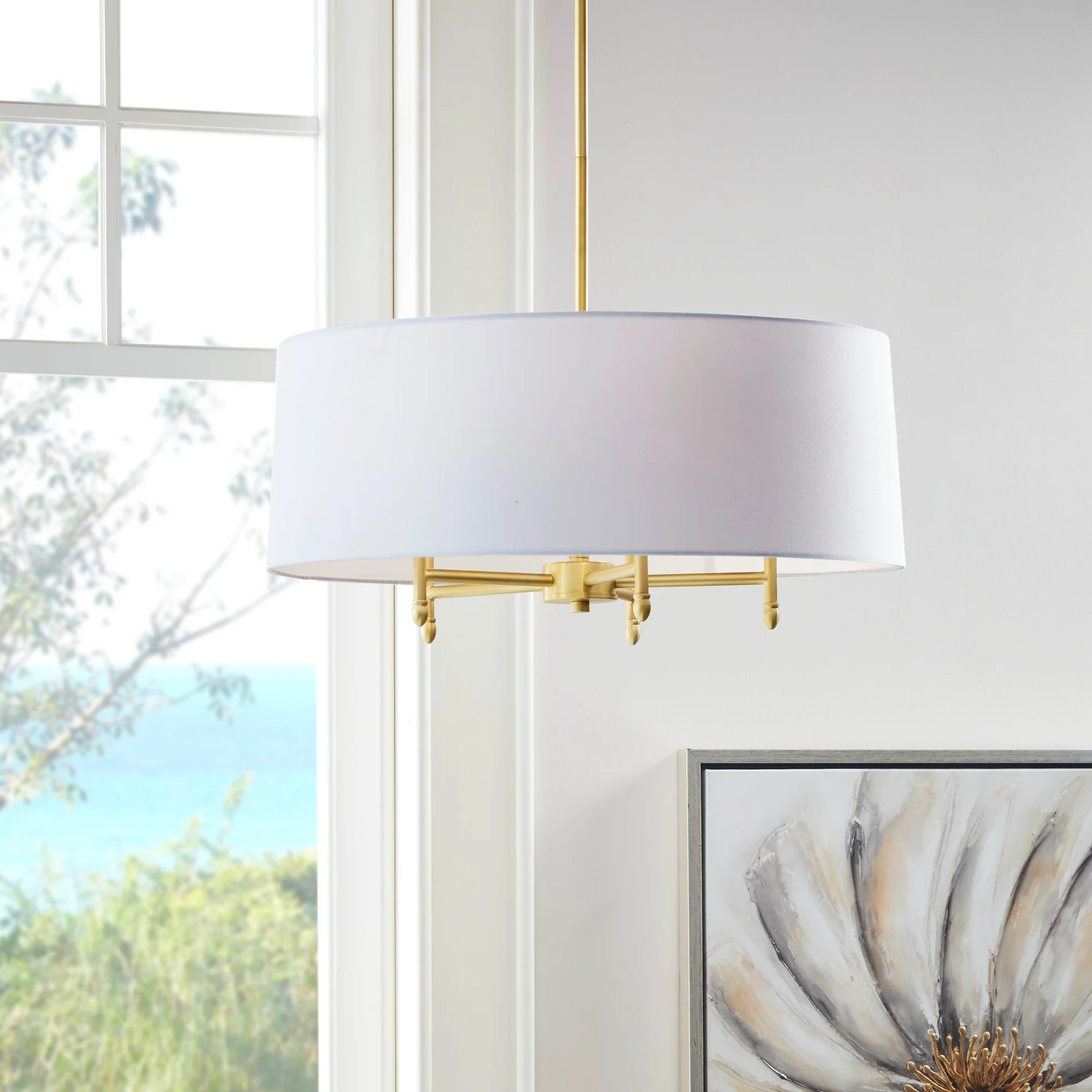 Presidio Presidio 5-Light Dimmable Chandelier with Drum-shaped Fabric Shade & Adjustable Height - Image 5
