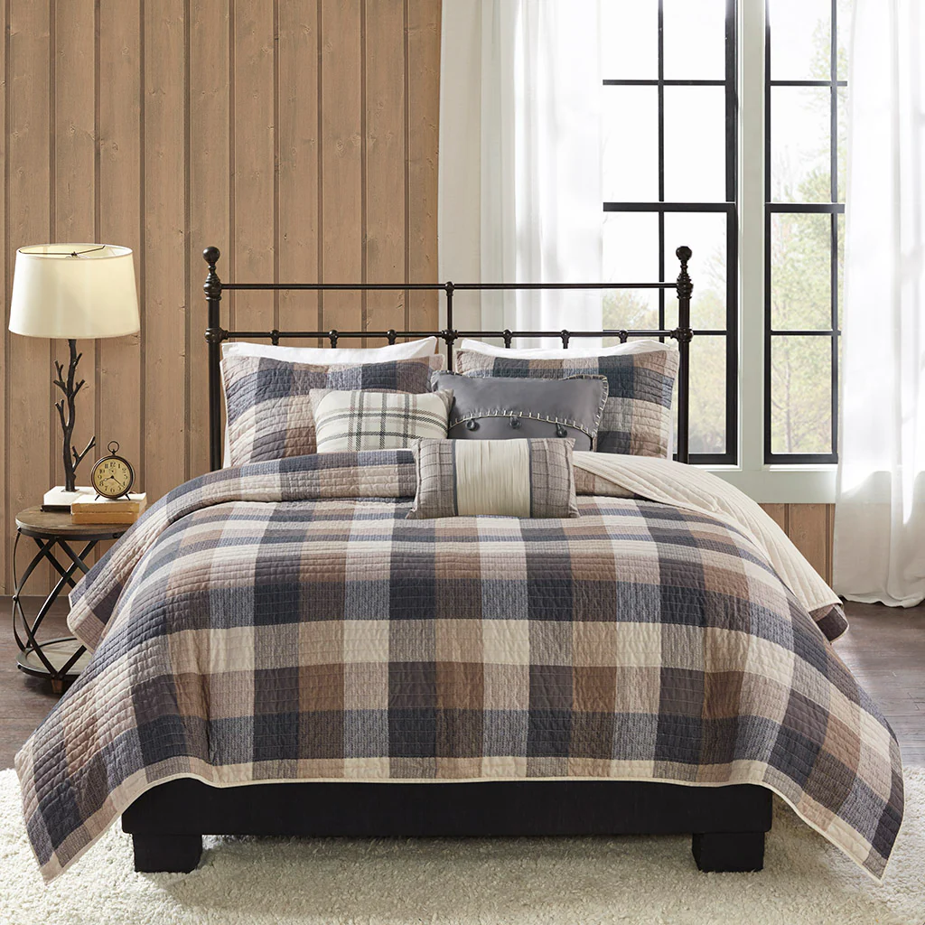 Ridge 6-Piece Printed Herringbone Quilt Set with Throw Pillows - Image 16