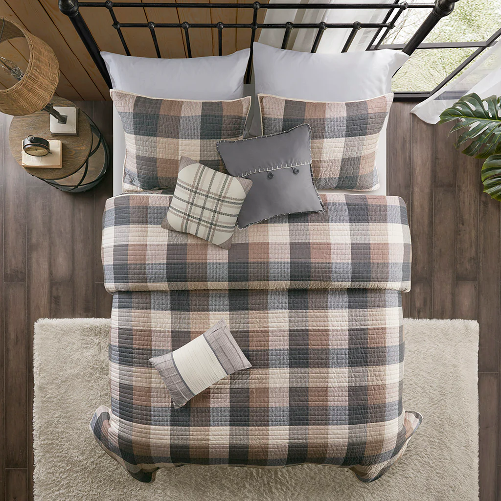 Ridge 6-Piece Printed Herringbone Quilt Set with Throw Pillows - Image 17