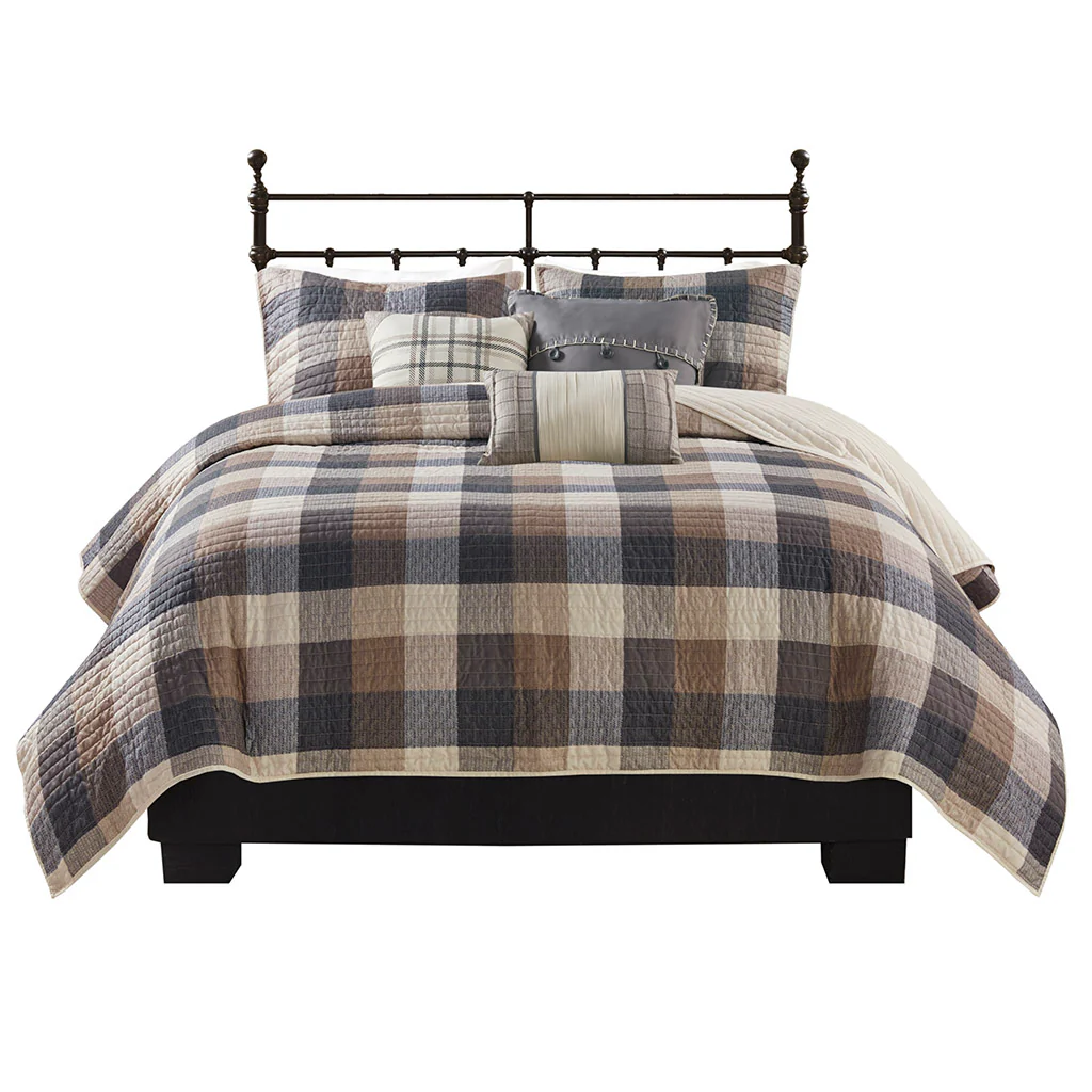 Ridge 6-Piece Printed Herringbone Quilt Set with Throw Pillows - Image 25