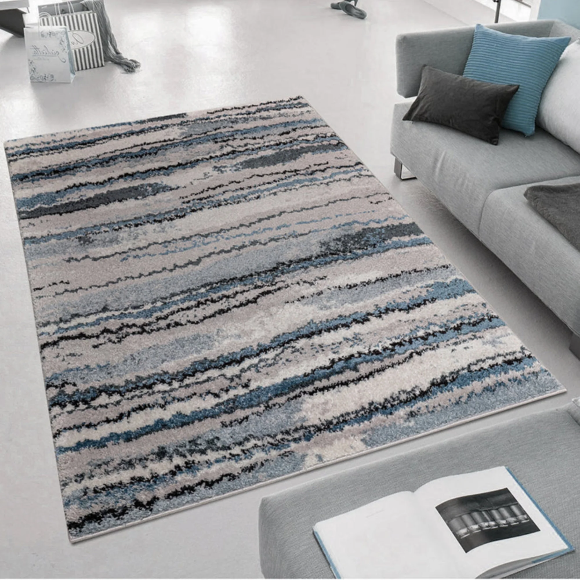 Riley Watercolor Abstract Stripe Woven Area Rug - Image 5