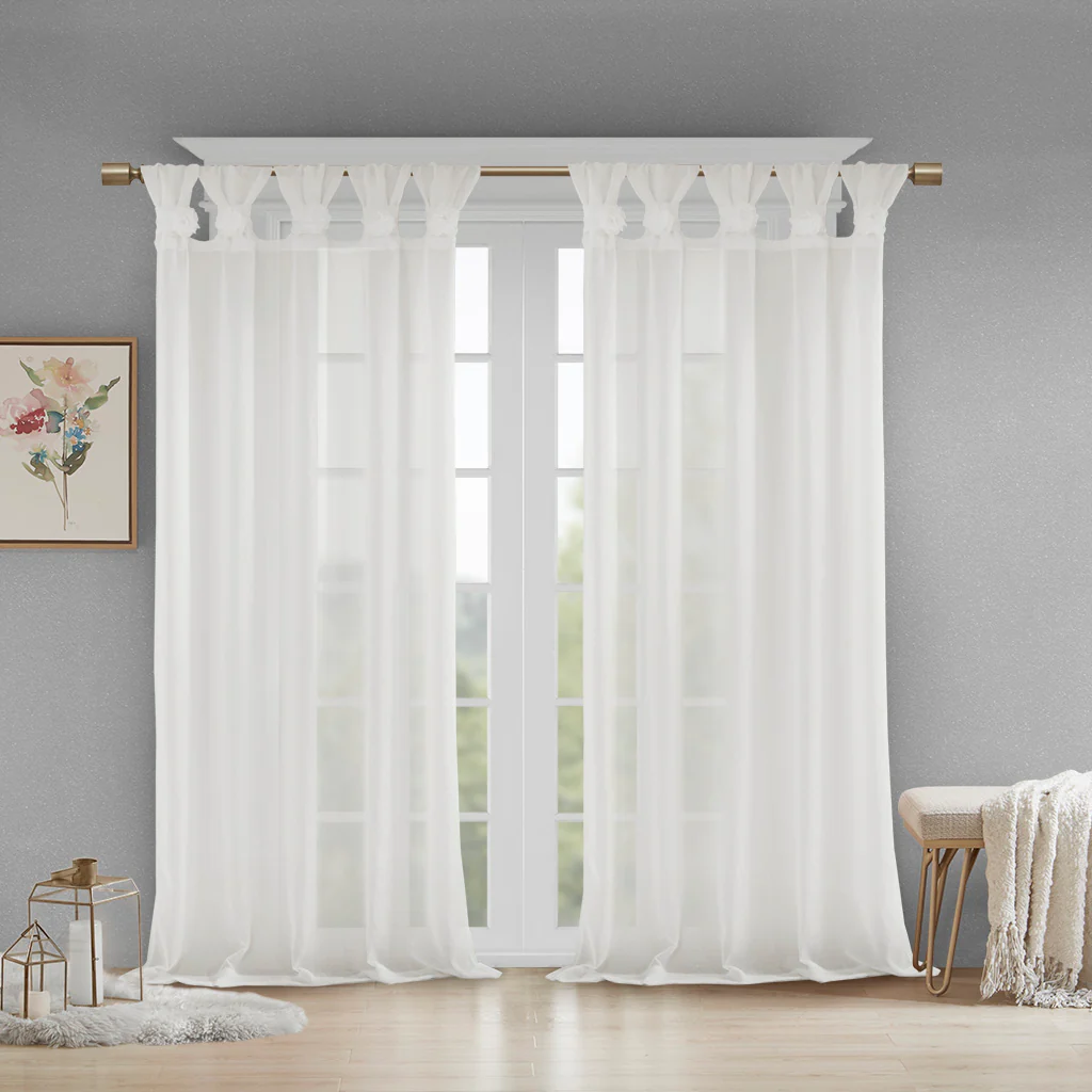 Rosette Floral Embellished Cuff Tab Top Solid Curtain Panel - Image 10