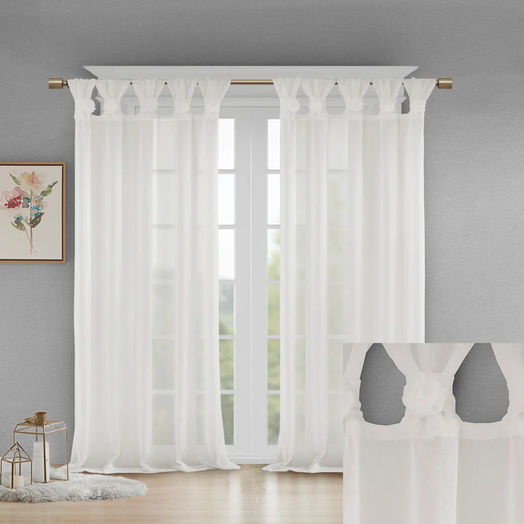 Rosette Floral Embellished Cuff Tab Top Solid Curtain Panel - Image 16