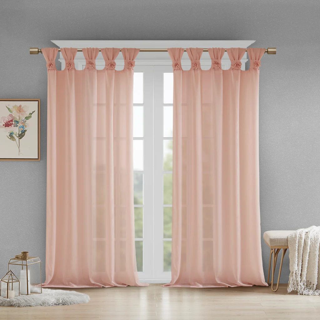 Rosette Floral Embellished Cuff Tab Top Solid Curtain Panel - Image 18