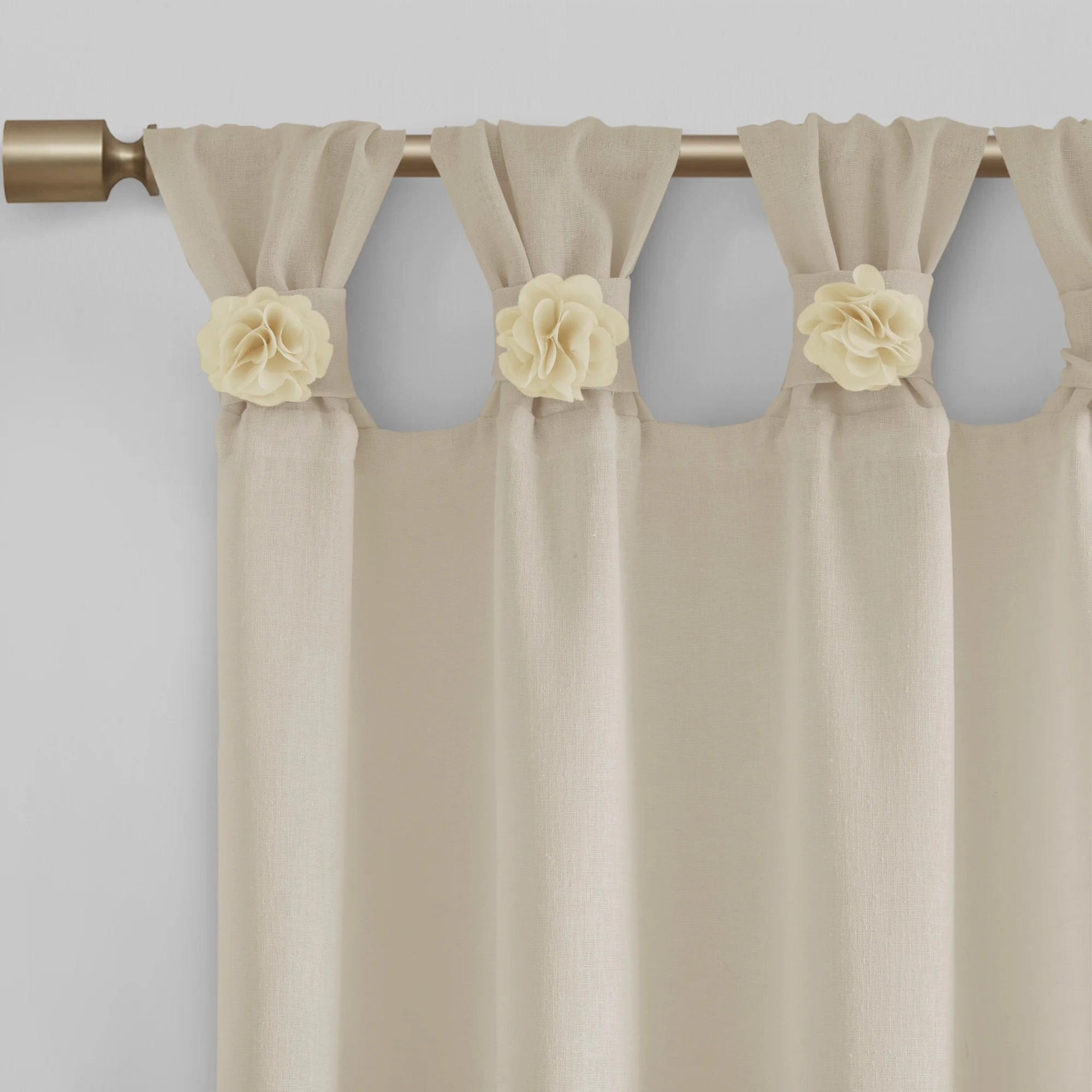 Rosette Floral Embellished Cuff Tab Top Solid Curtain Panel - Image 3