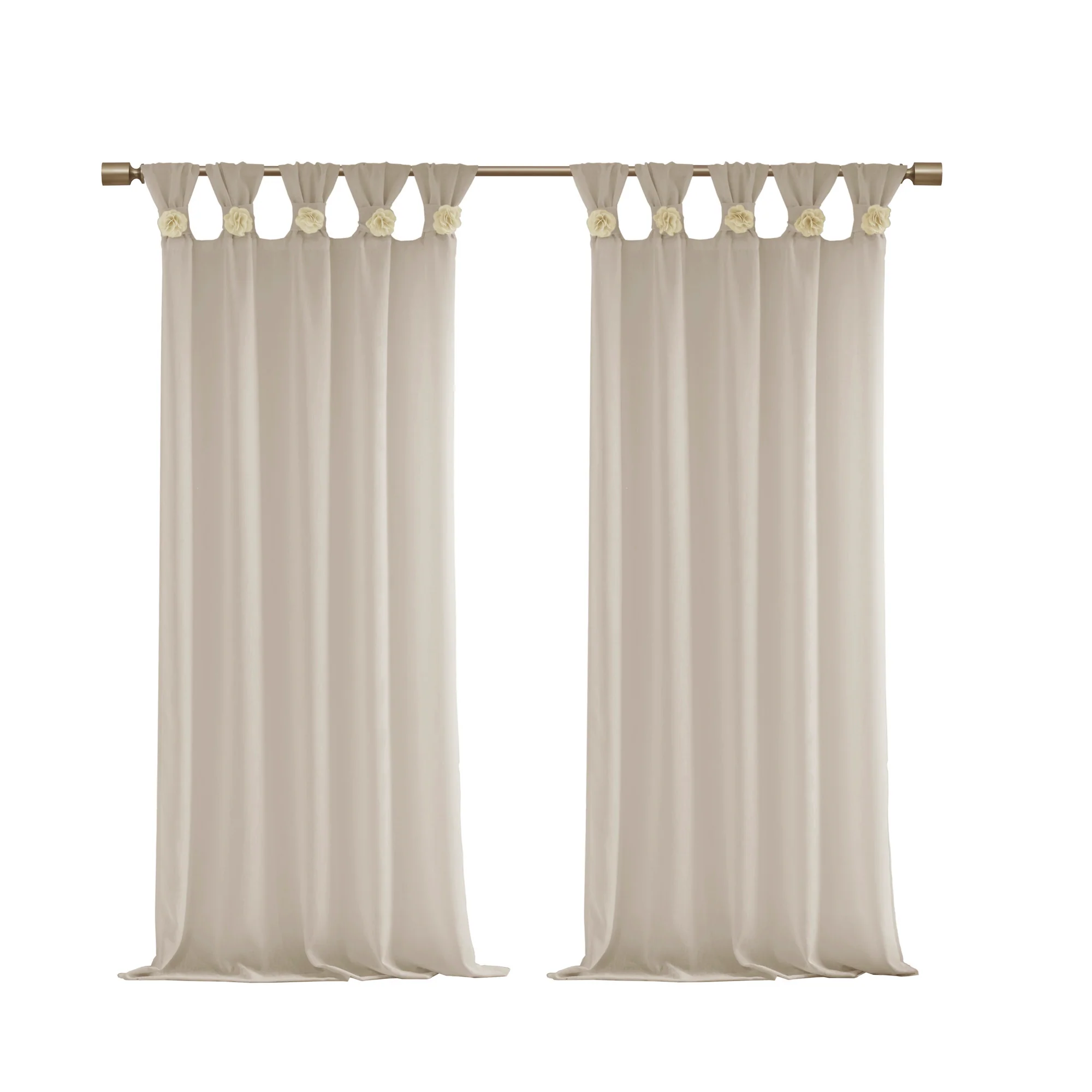 Rosette Floral Embellished Cuff Tab Top Solid Curtain Panel - Image 8