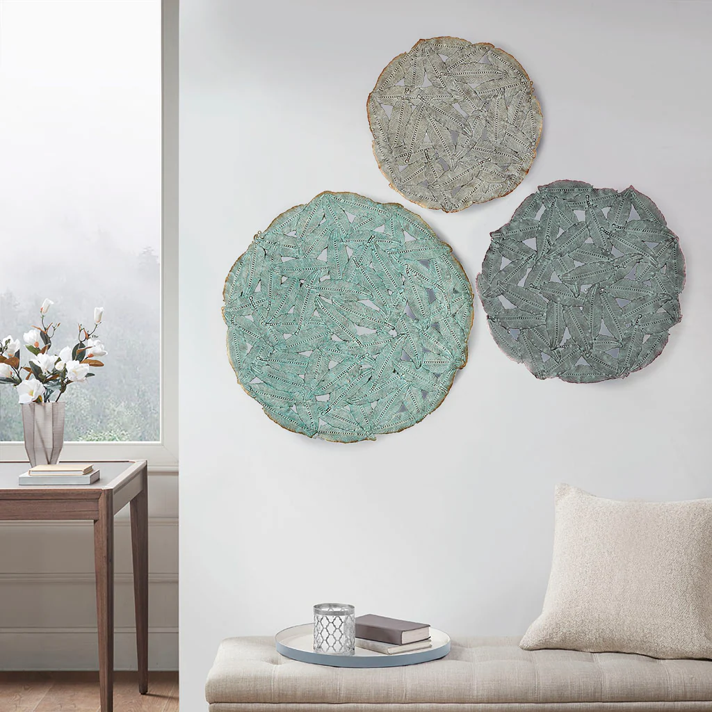 Rossi Textured Feather 3-Piece Metal Disc Wall Decor Set - Image 35