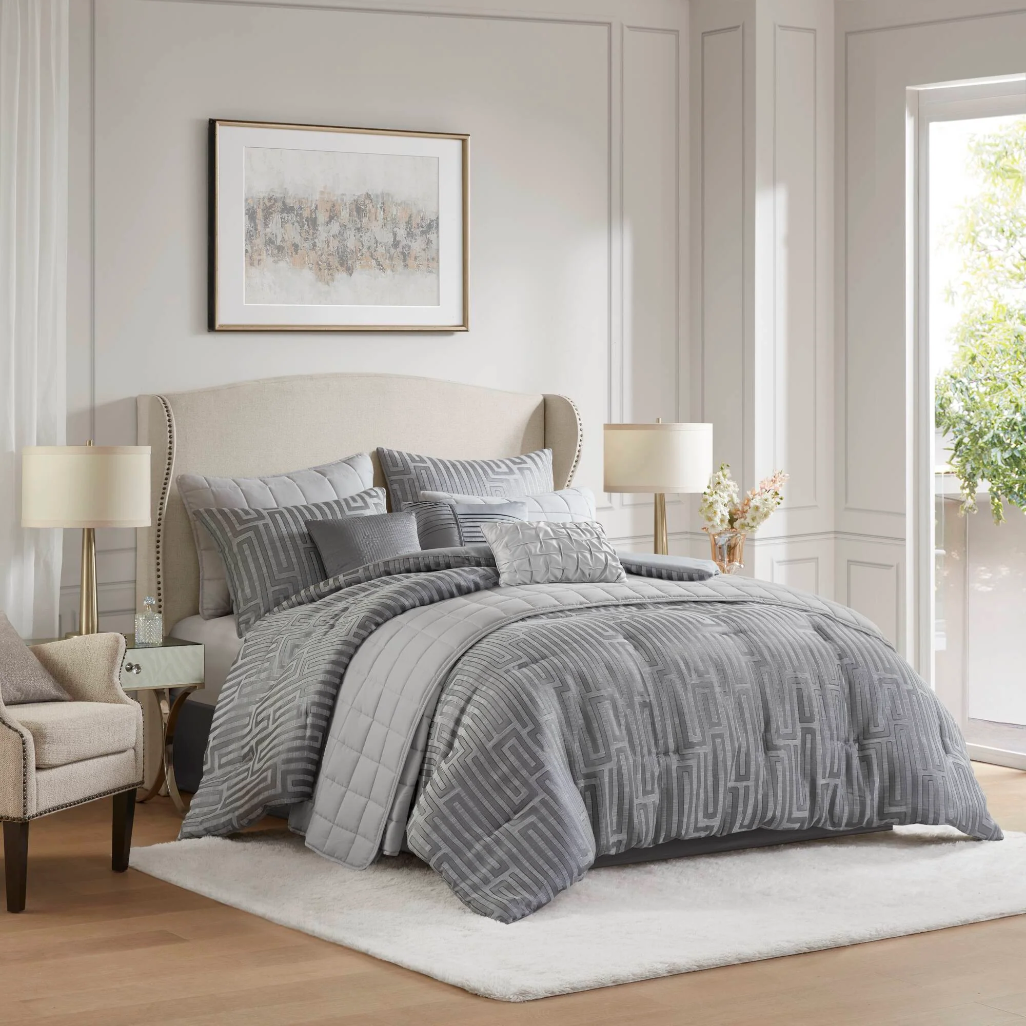 Royce 10-Piece Luxury Jacquard Comforter Set - Image 22